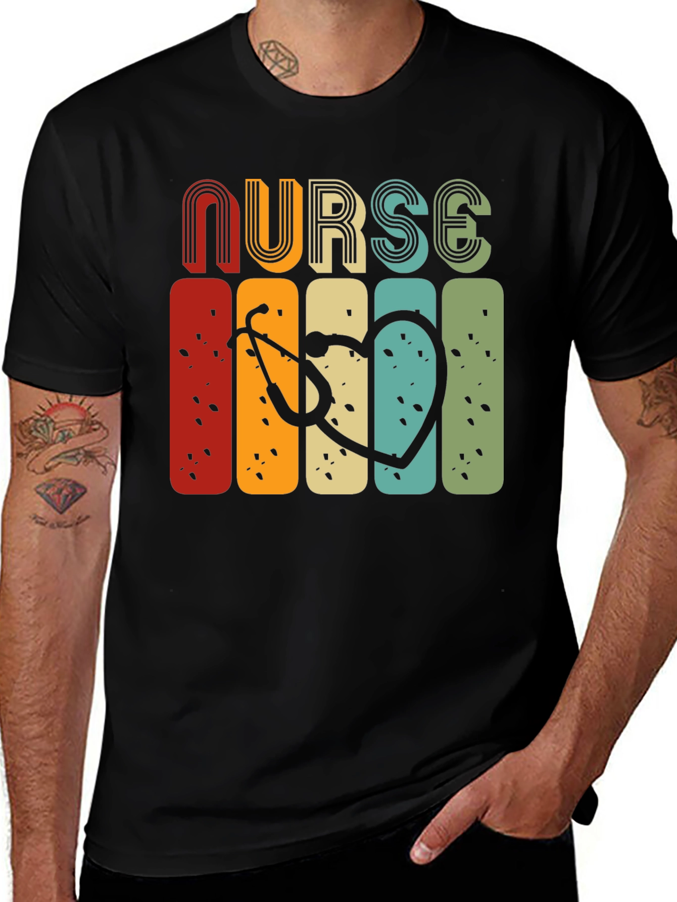 Vintage Nurse T-Shirt with Stethoscope Heart Design