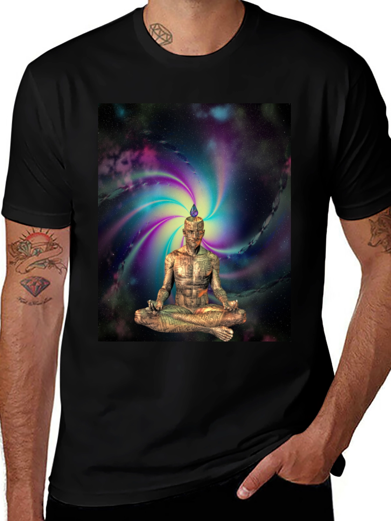 Variant 17 of Spiritual Robot Meditation Black T-Shirt