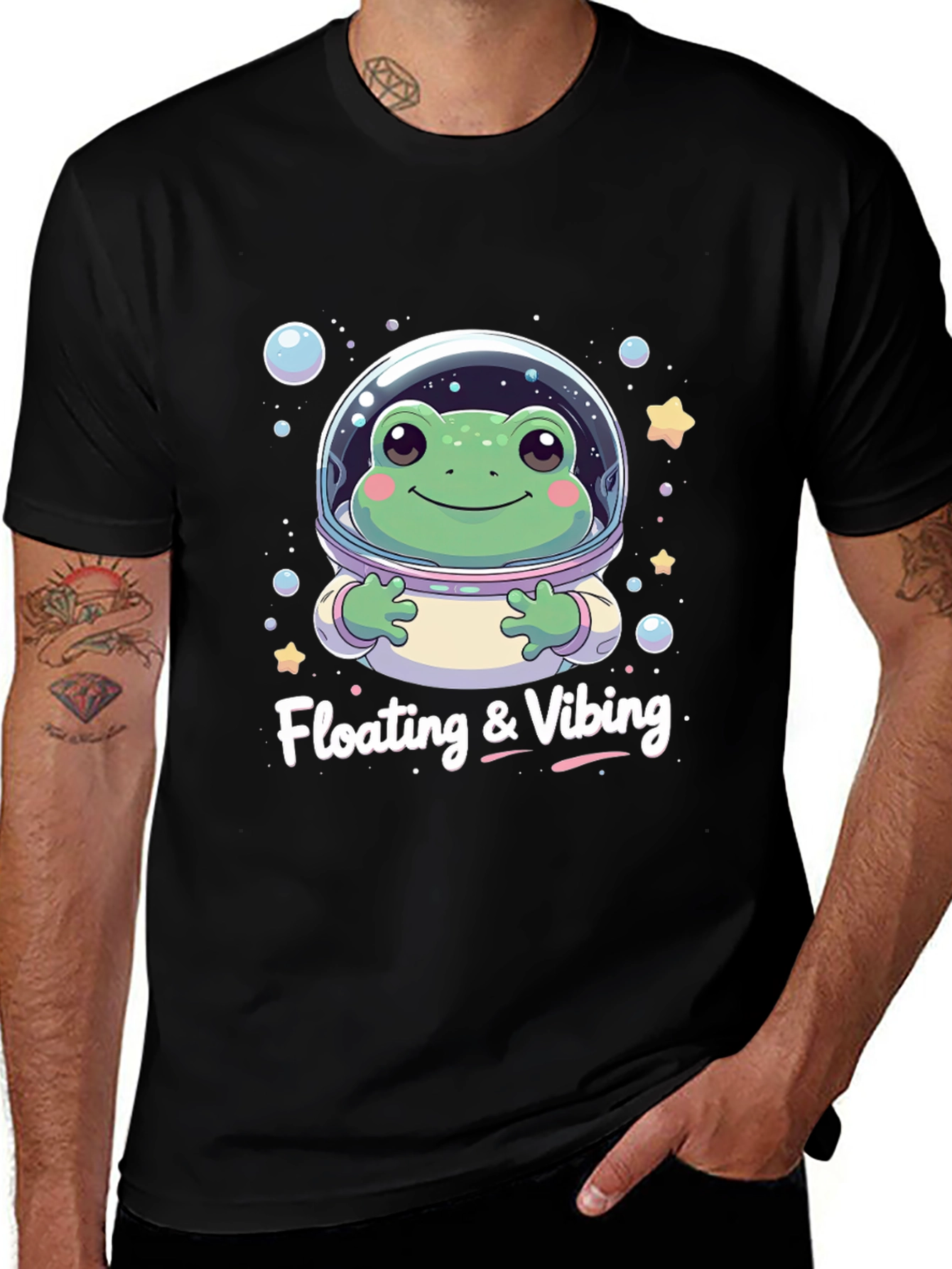 Variant 23 of Astronaut Frog Graphic T-Shirt - "Floating & Vibing"