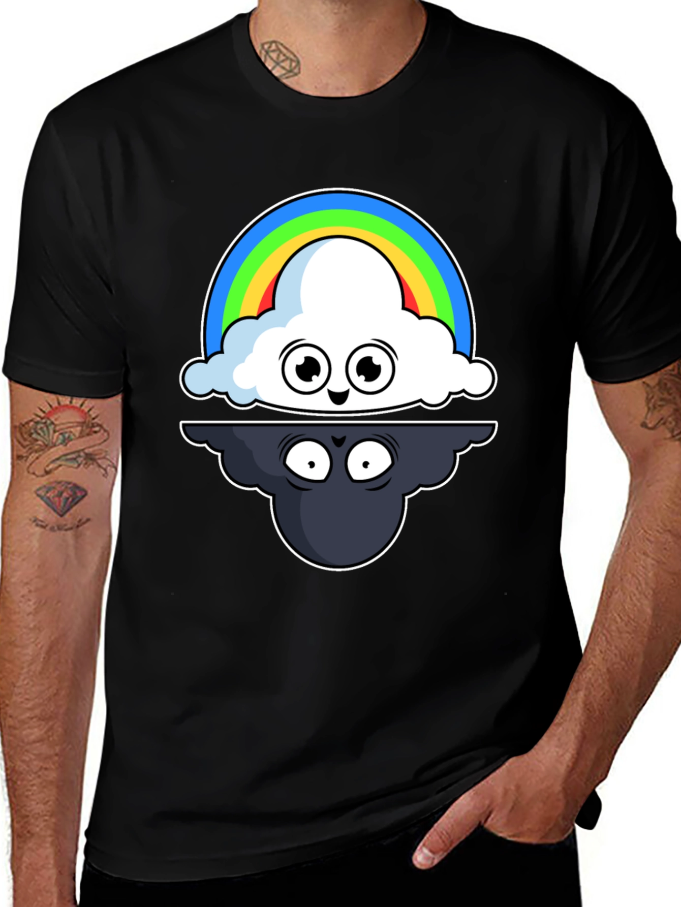 Variant 22 of Cloud Rainbow T-Shirt: Optimistic and Shadowy Design
