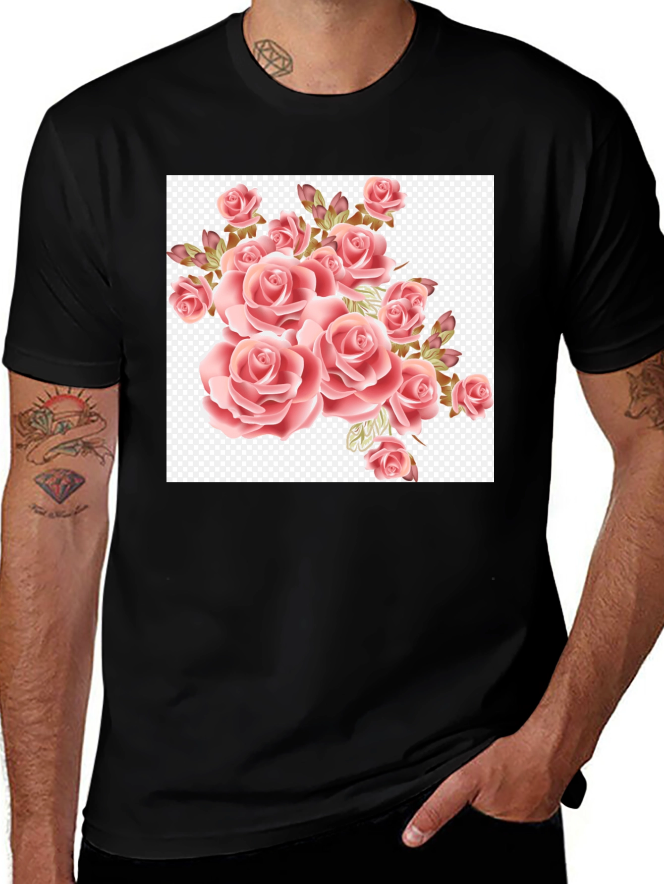 Variant 28 of Floral Rose Print Black T-Shirt