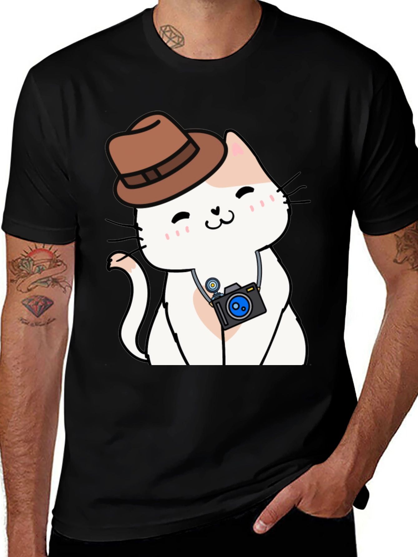 Variant 15 of Cute Cat Photographer Black T-Shirt