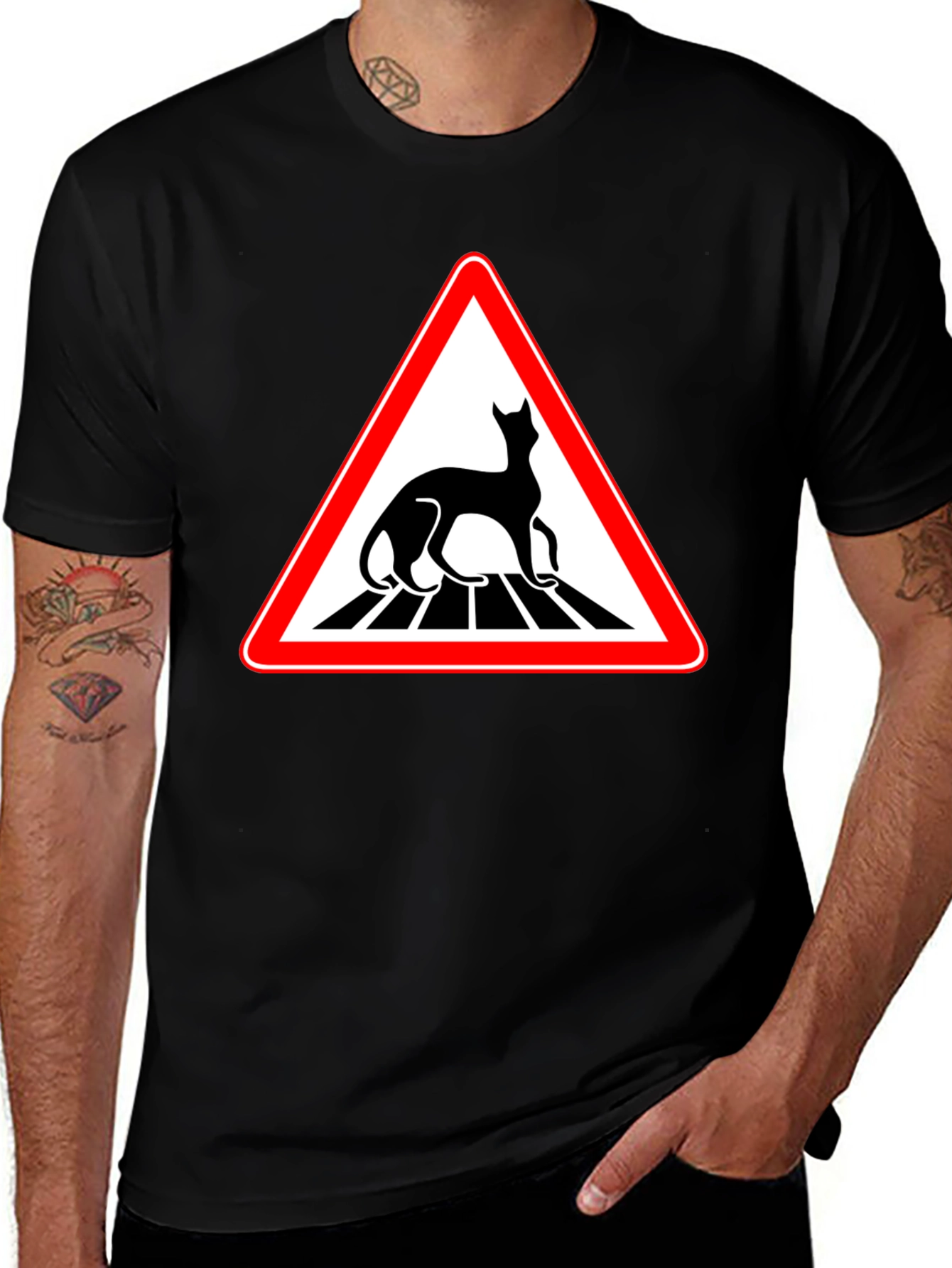 Black Cat Crossing Black T-Shirt main image
