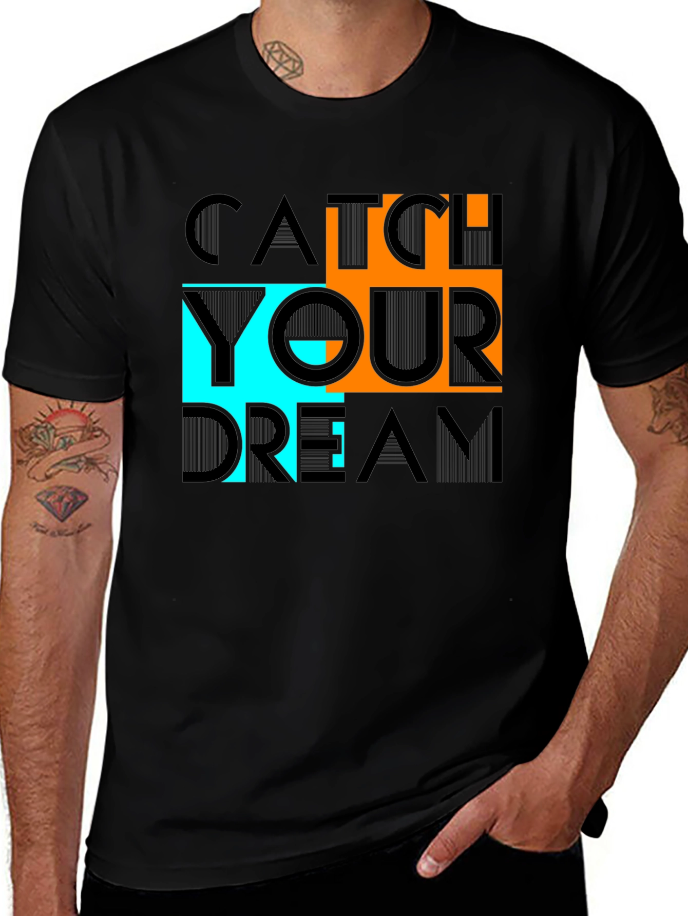 Variant 21 of Catch Your Dream Graphic Tee - Black Cotton Casual Shirt
