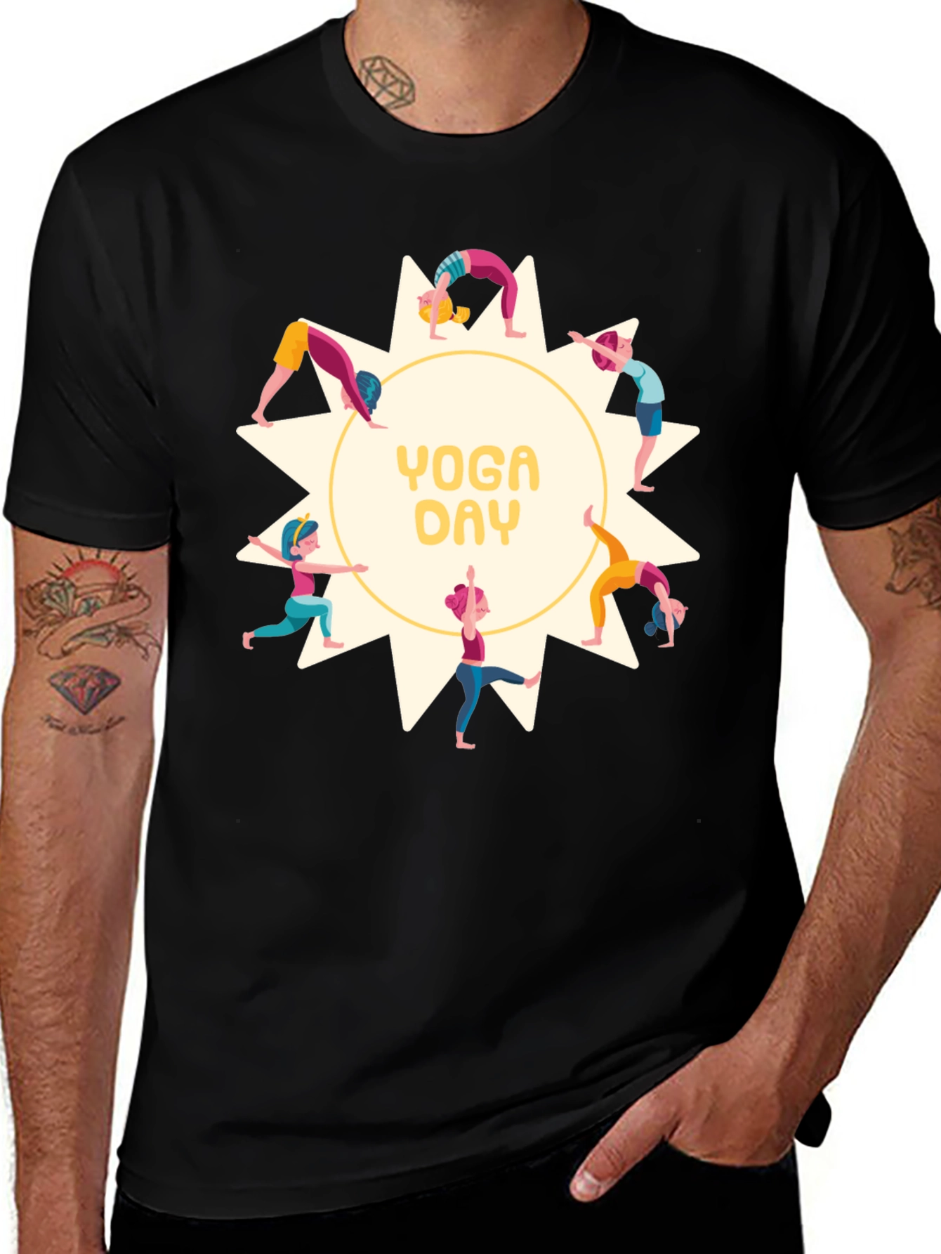 Variant 23 of Yoga Day Graphic Tee - Black Cotton Shirt