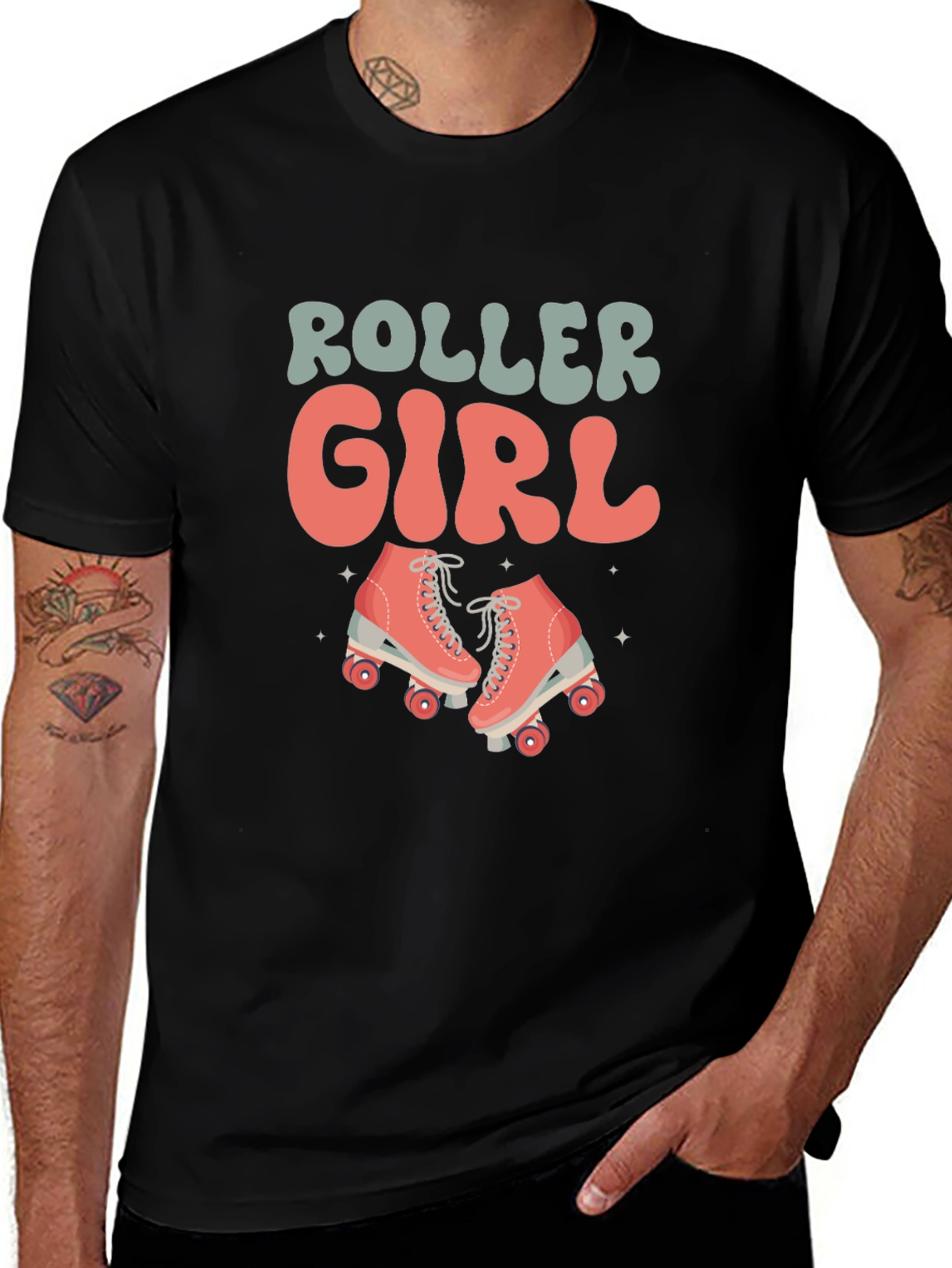 Variant 18 of Retro Roller Girl Black T-Shirt