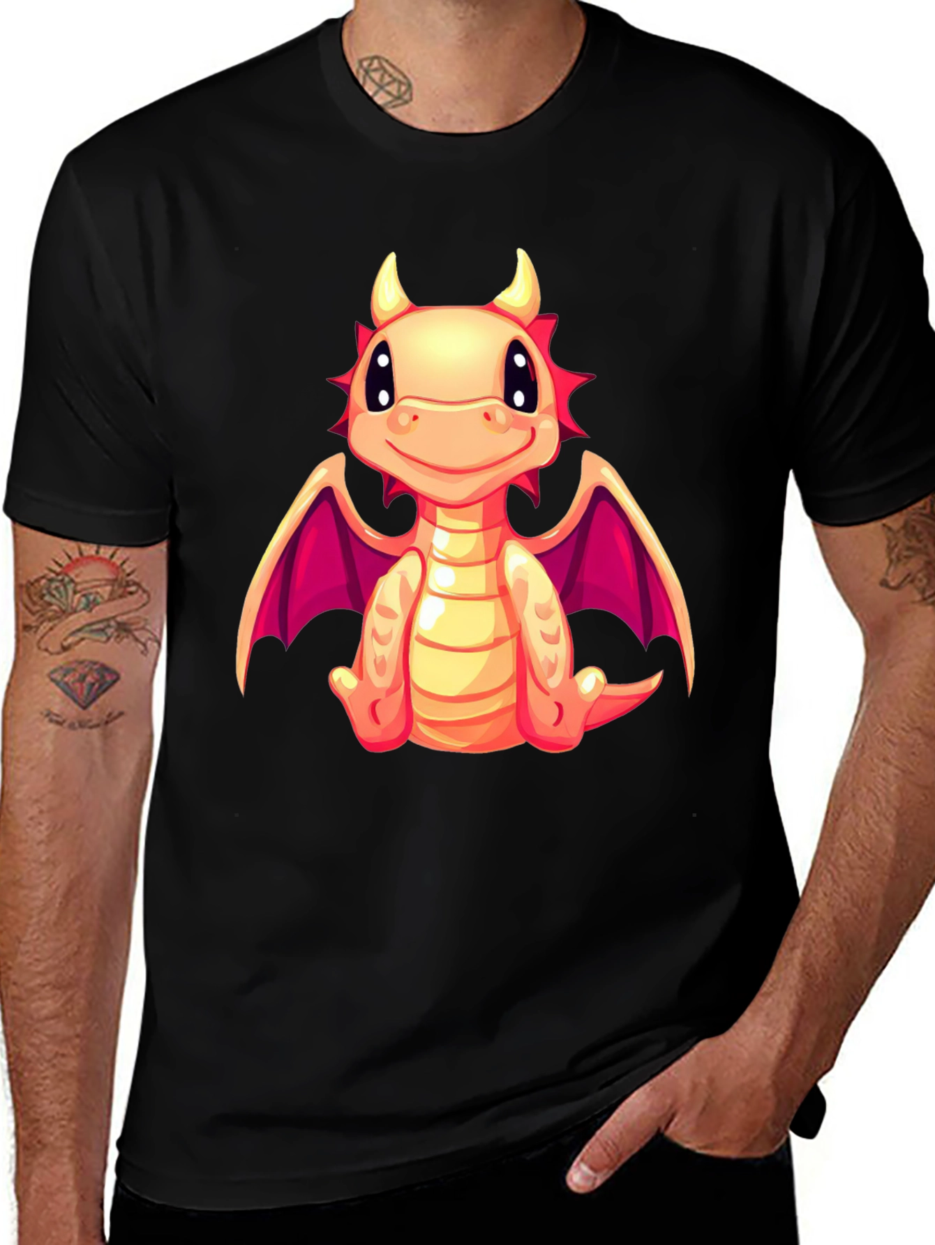 Variant 20 of Cute Dragon Graphic Tee - Black Cotton Blend Shirt