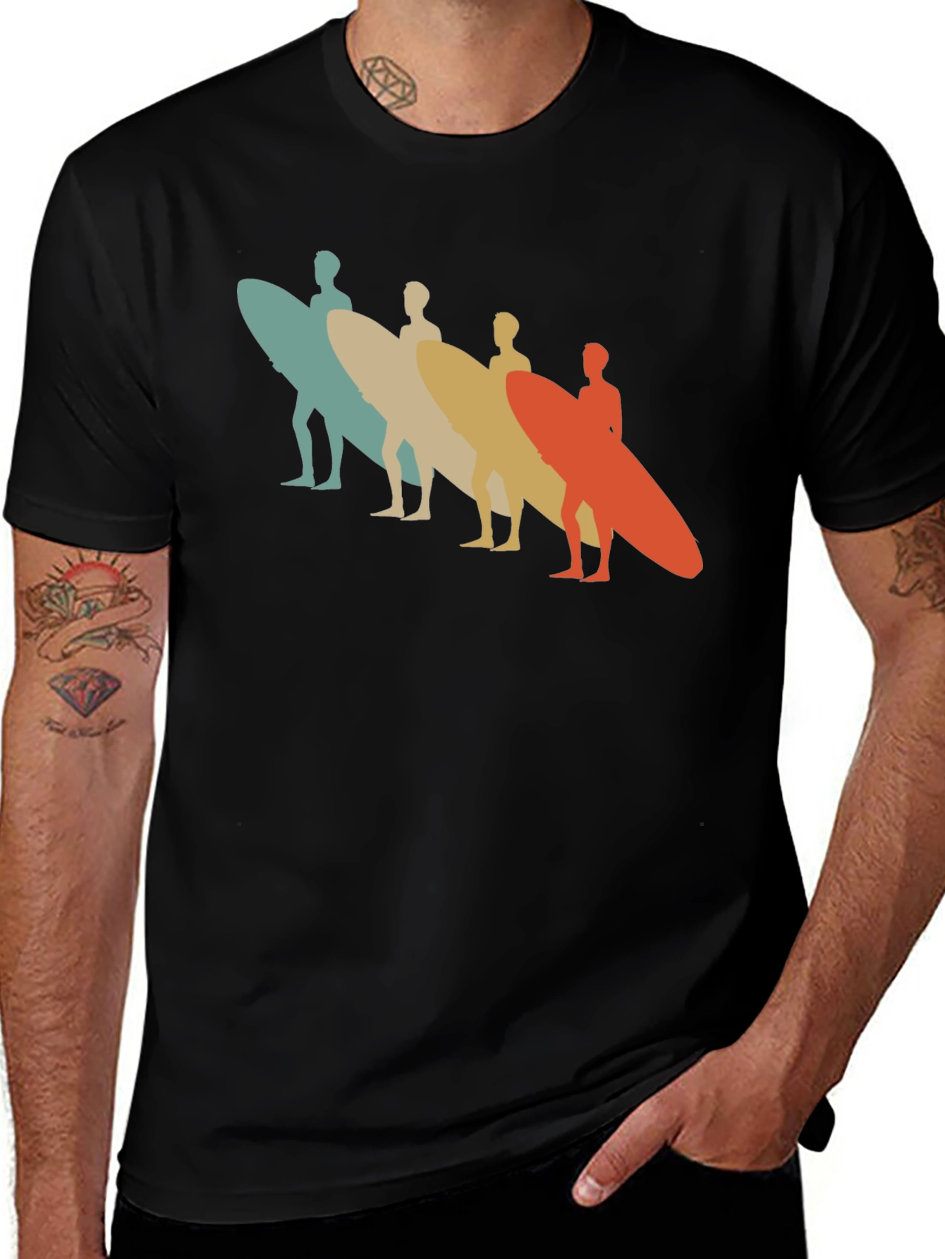 Black Retro Surfboard T-Shirt - Vintage Surfer Design main image