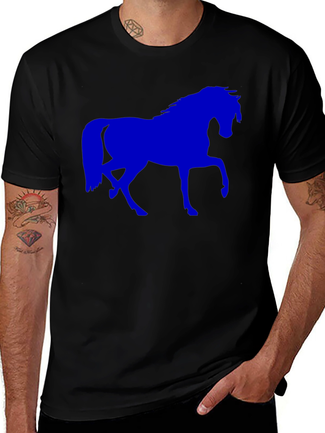 Variant 8 of Blue Horse Graphic Black T-Shirt