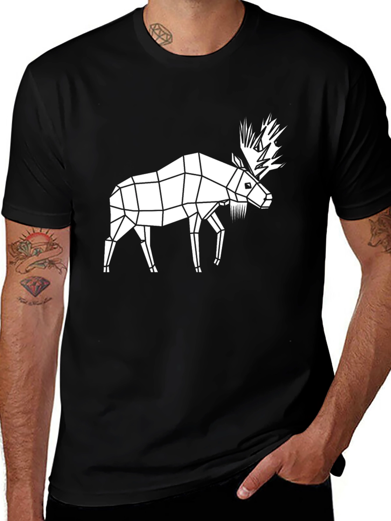 Variant 19 of Geometric Moose Graphic Tee - Black
