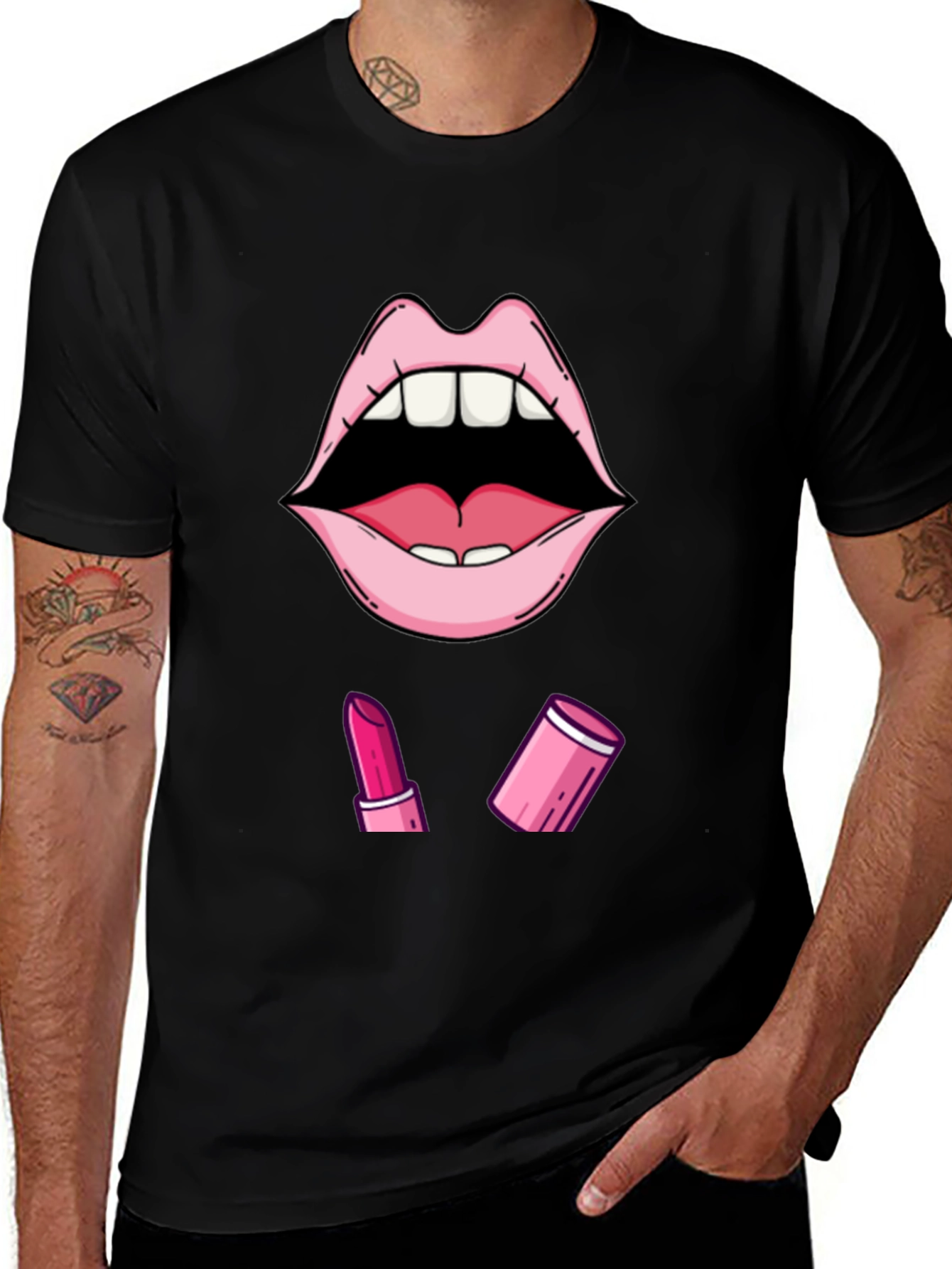 Variant 23 of Lips & Lipstick Graphic Tee - Stylish Black T-Shirt