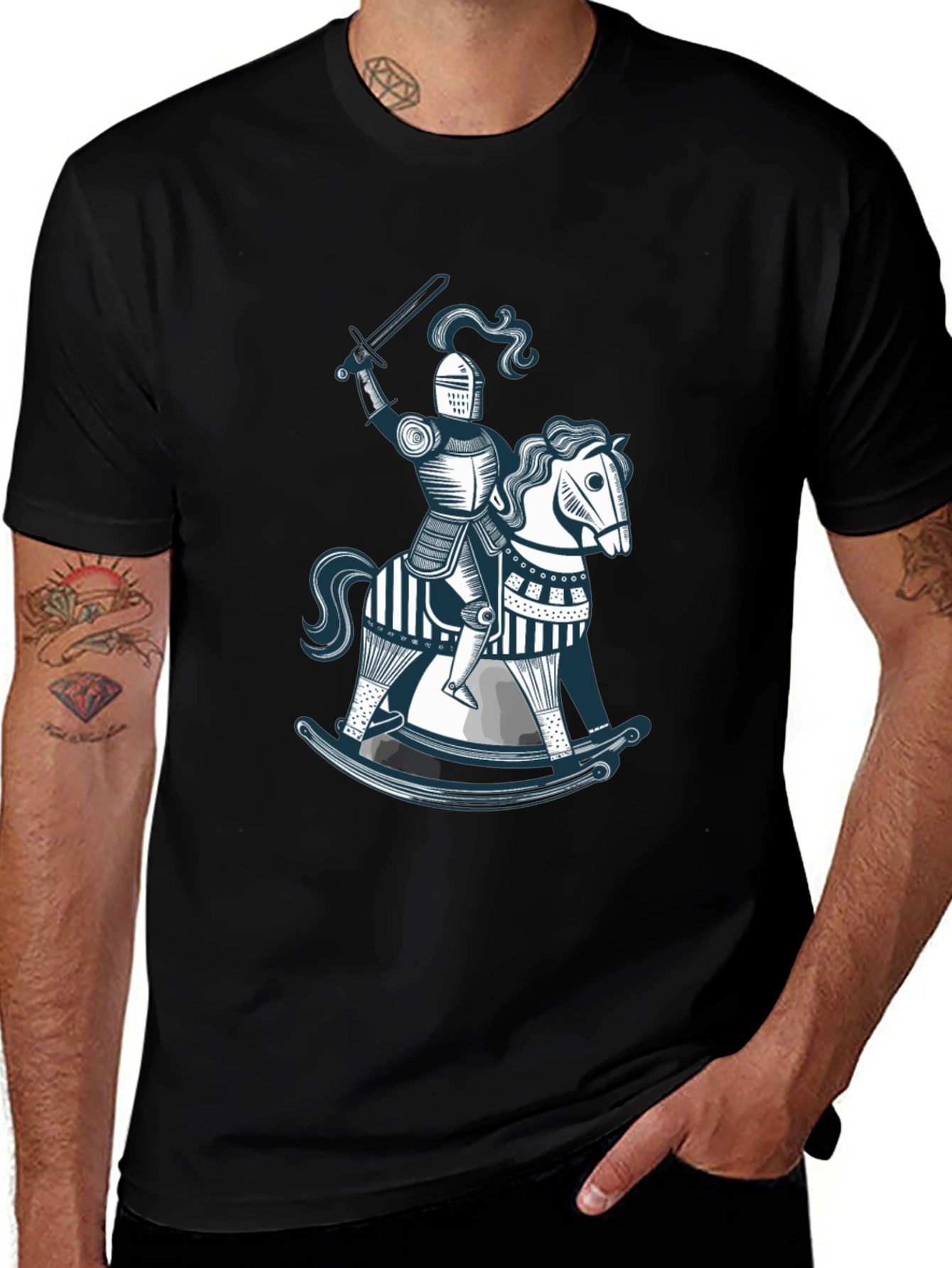 Variant 4 of Knight on Rocking Horse T-Shirt - Whimsical Graphic Tee