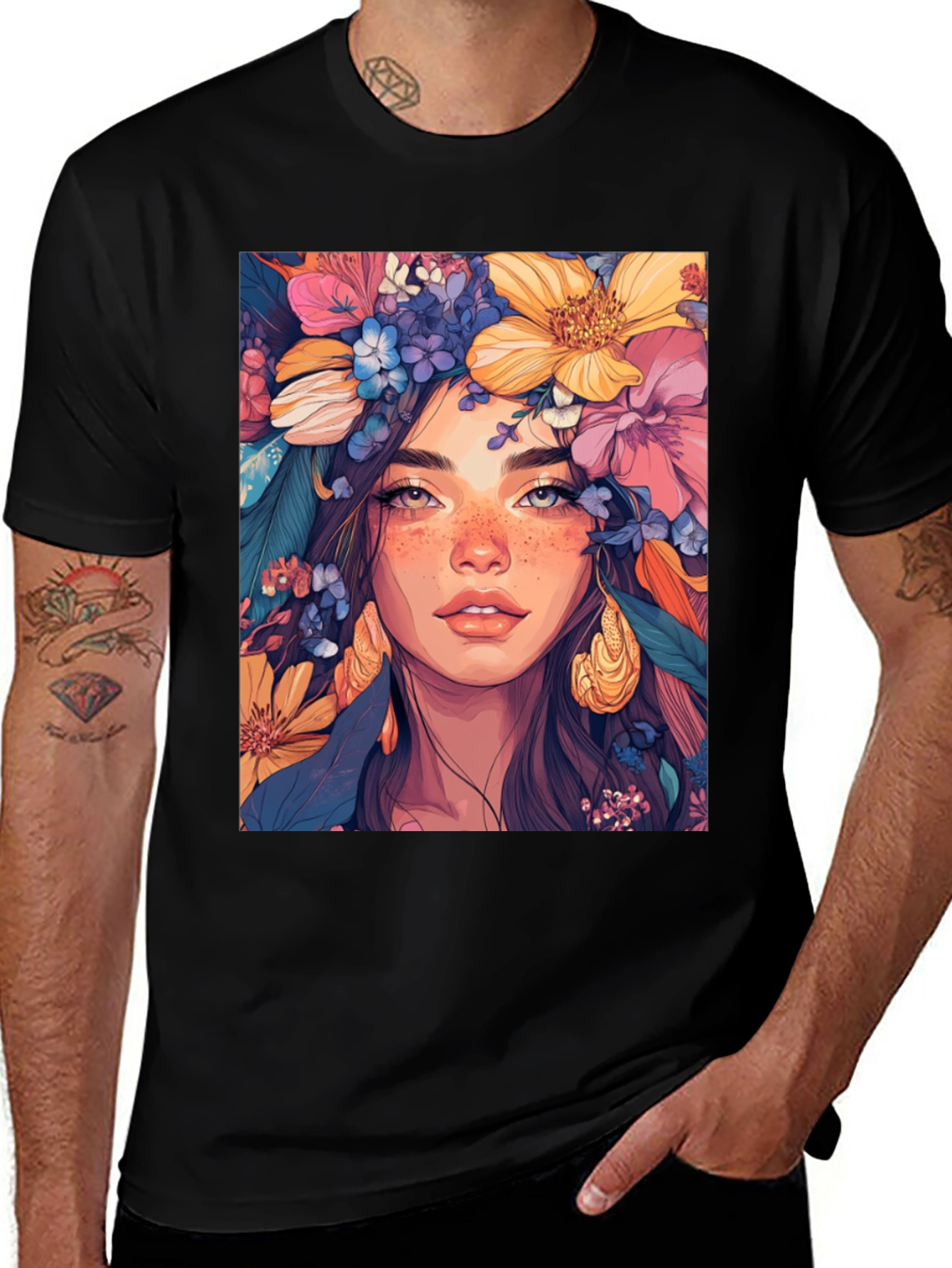 Variant 28 of Floral Goddess Graphic Tee - Artistic Women's T-Shirt
