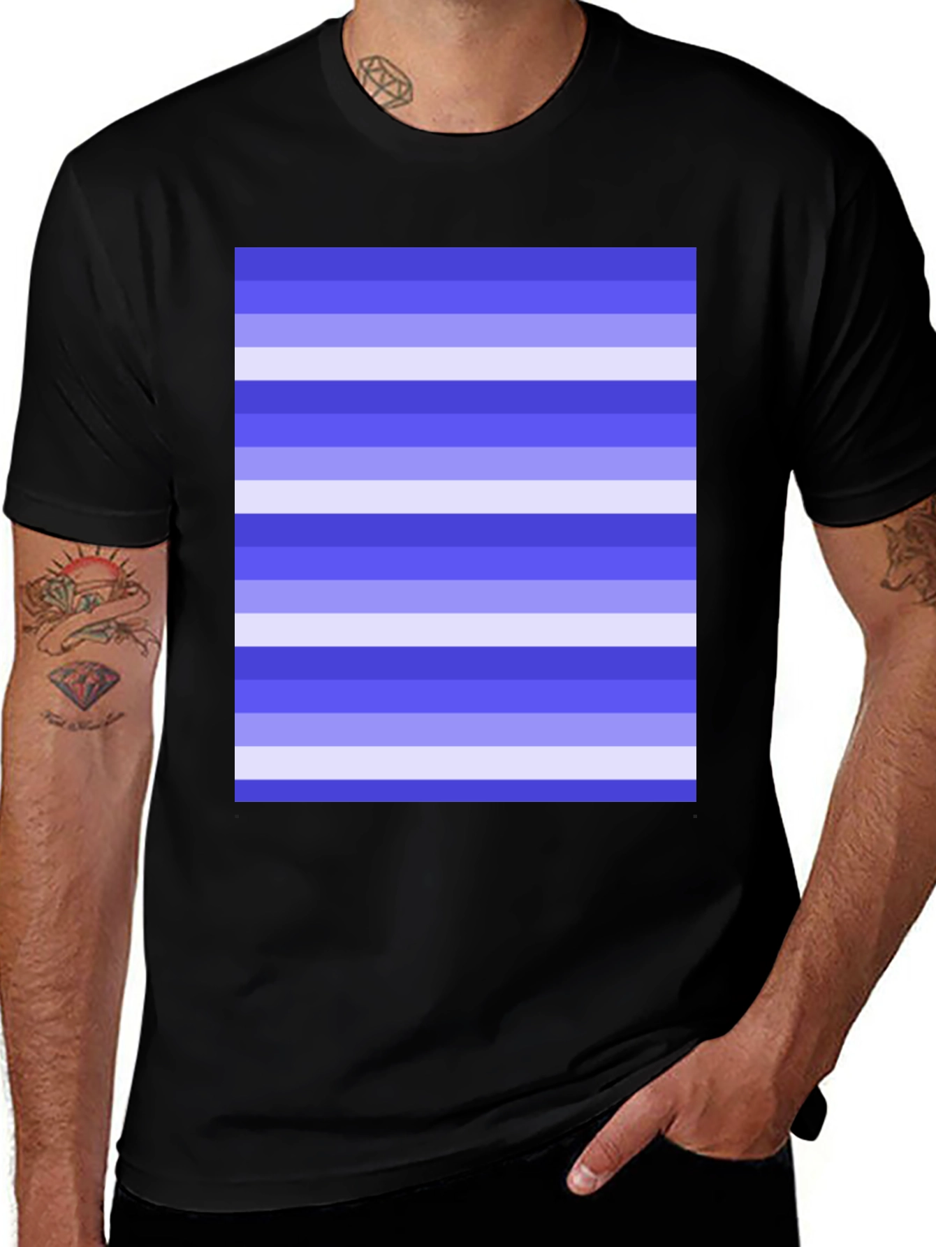 Variant 21 of Striped Pattern Black Cotton Casual T-Shirt