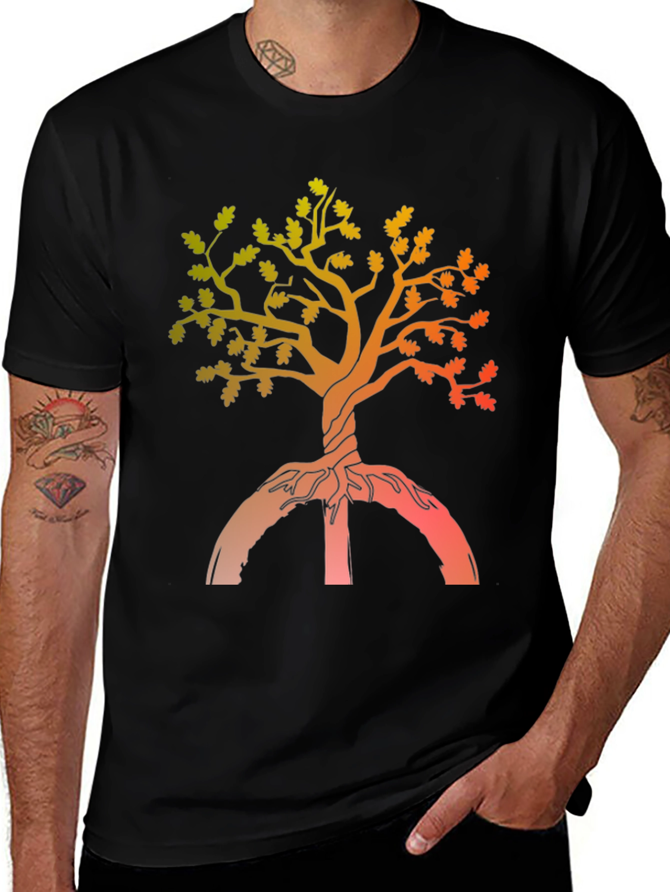 Variant 9 of Tree of Life Peace Sign Graphic Tee - Black