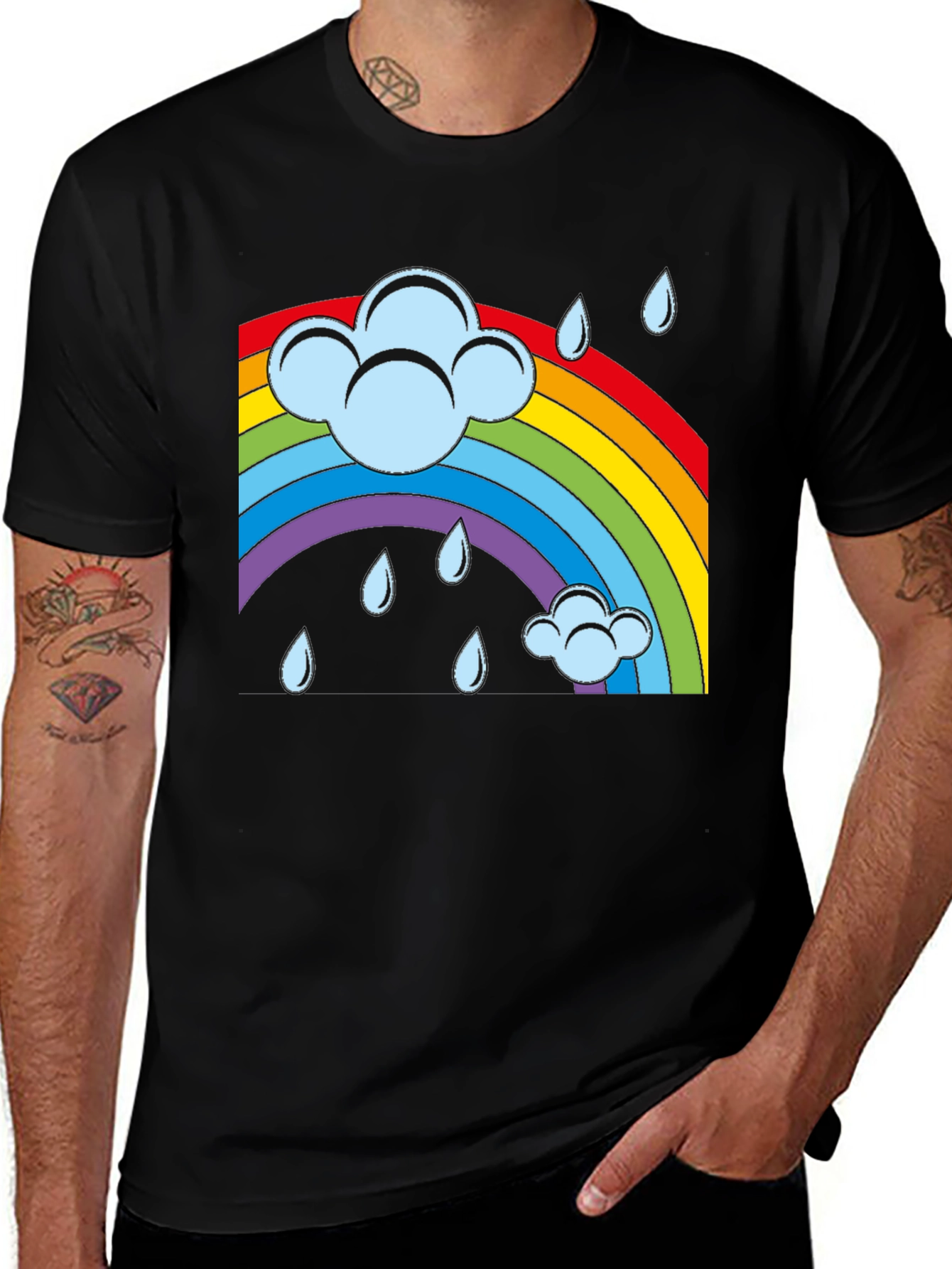 Variant 15 of Rainbow Cloud Rain Graphic T-Shirt - Soft Cotton Blend