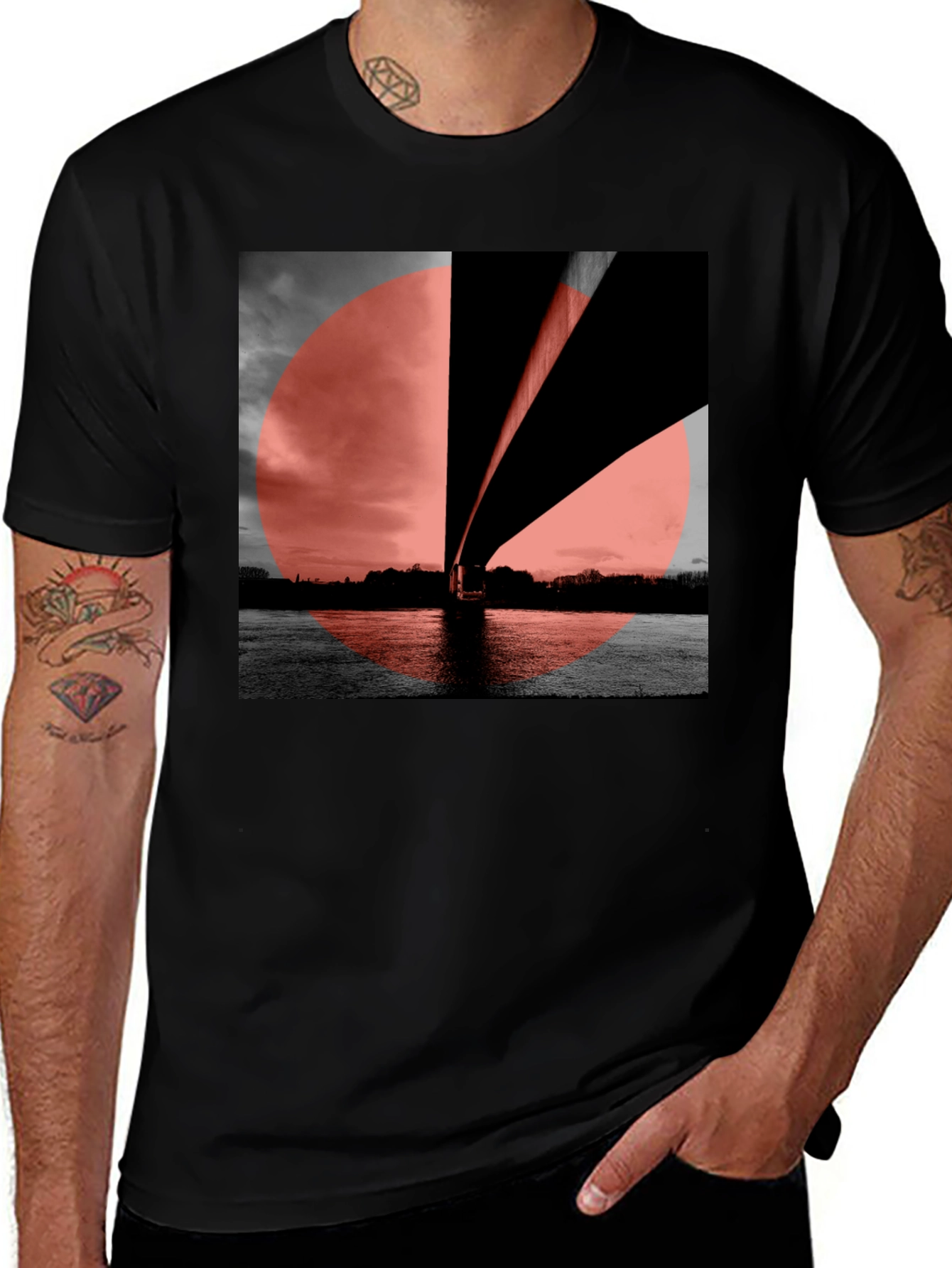 Variant 27 of Modern Bridge Graphic Black T-Shirt
