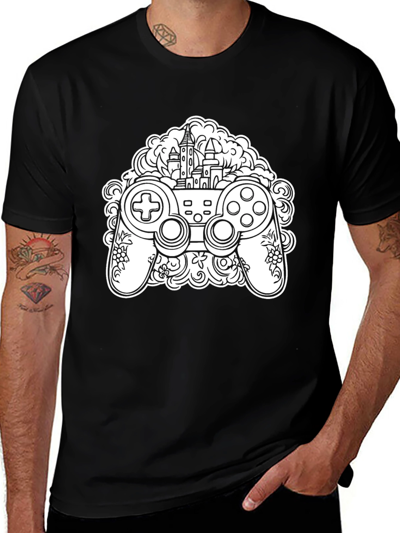 Variant 30 of Gaming Controller Castle T-Shirt - Black