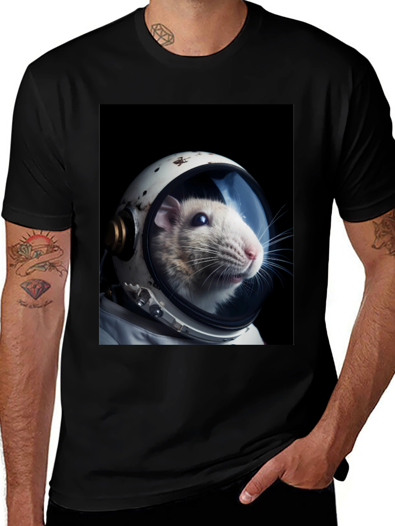 Variant 28 of Rat Astronaut Black T-Shirt - Space Explorer