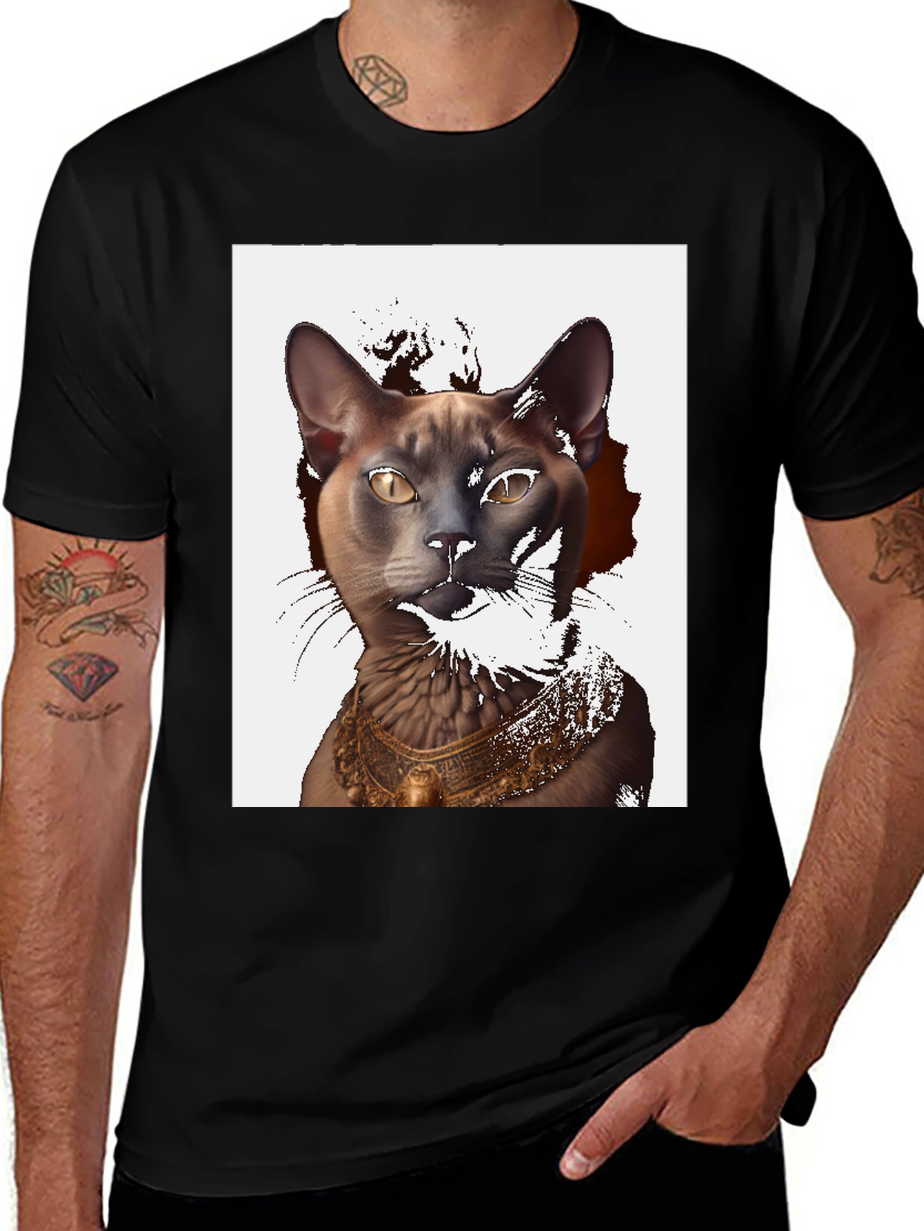 Variant 28 of Egyptian Cat Graphic T-Shirt - Black