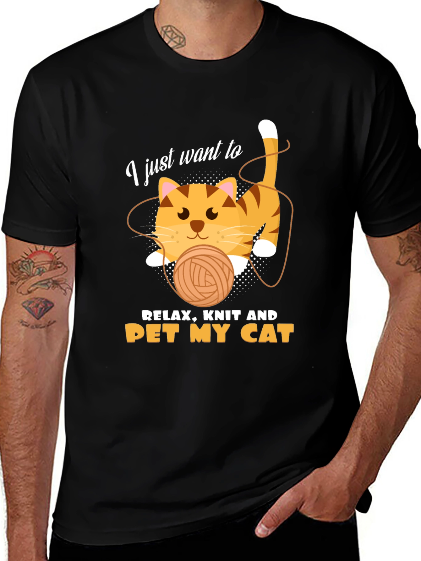 Variant 14 of Cat Lover T-Shirt: Knit, Relax, Pet My Cat