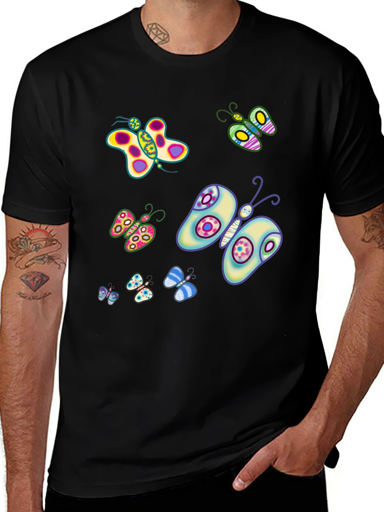 Butterfly Print Black T-Shirt