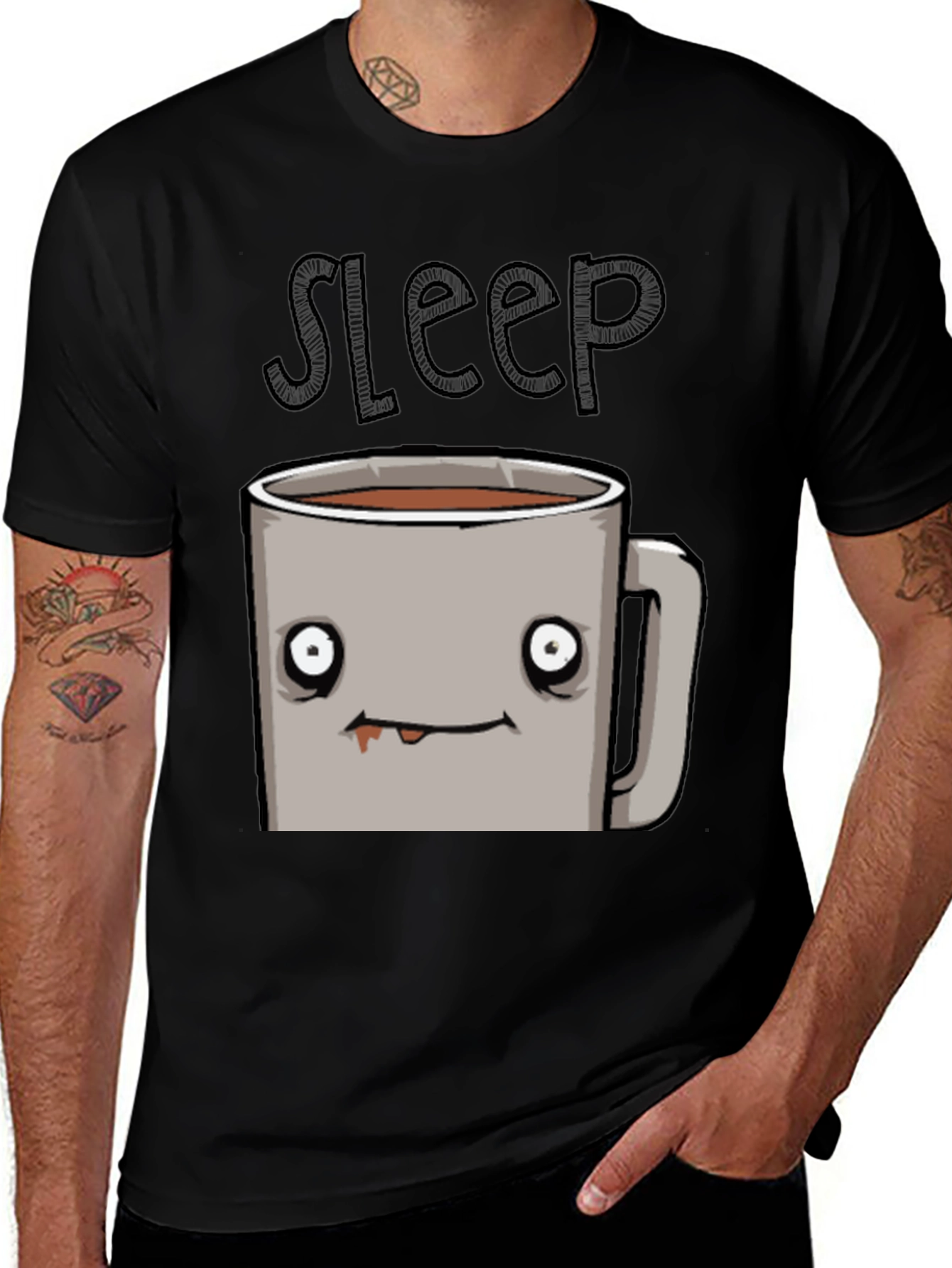 Variant 8 of Sleepy Coffee Cup Graphic Tee - Soft Black T-Shirt