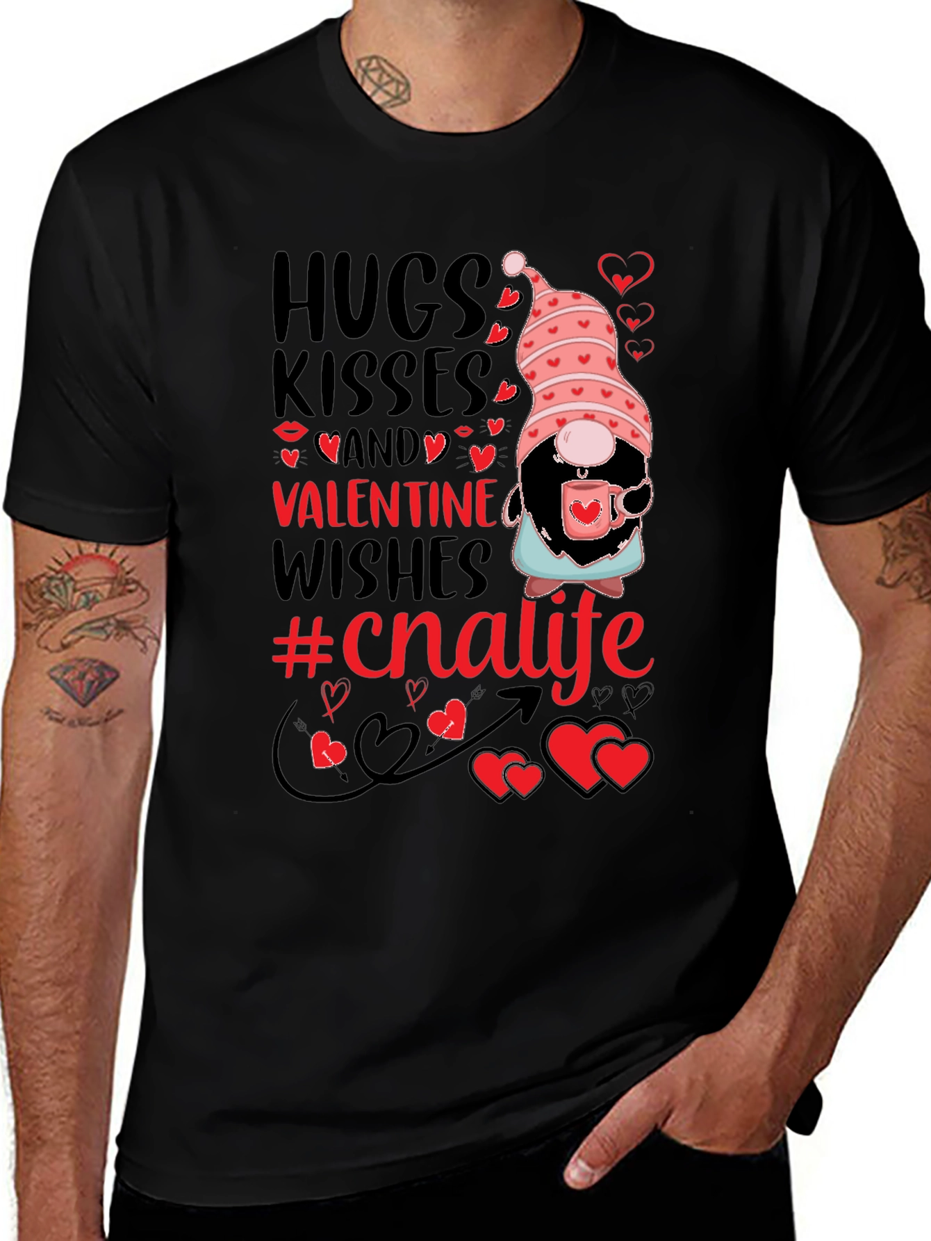 Variant 4 of Valentine's Day Gnome T-Shirt Hugs Kisses Wishes