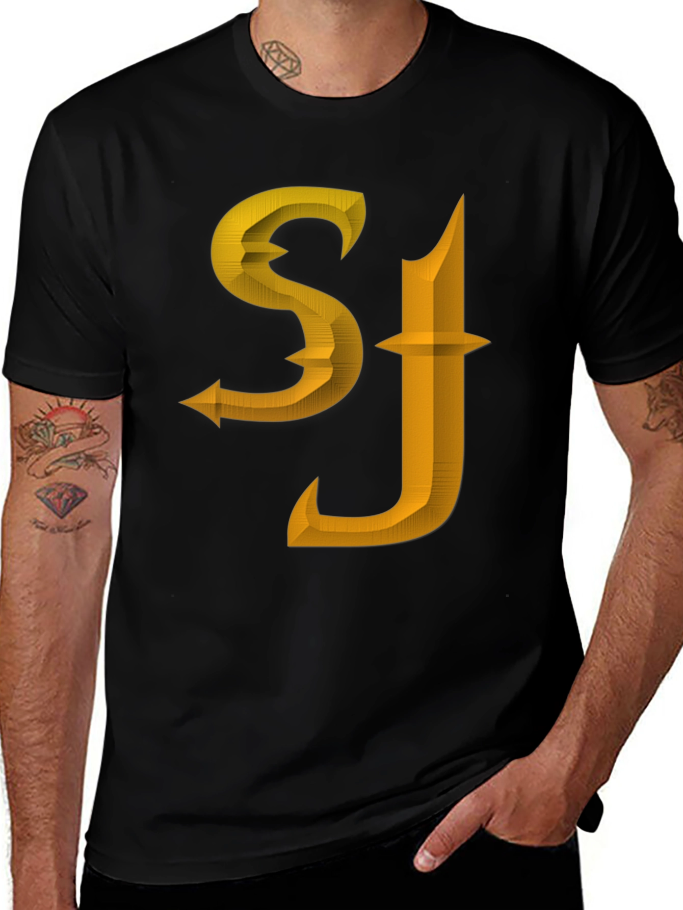 Variant 25 of SJ Initials Black Tee - Modern Design