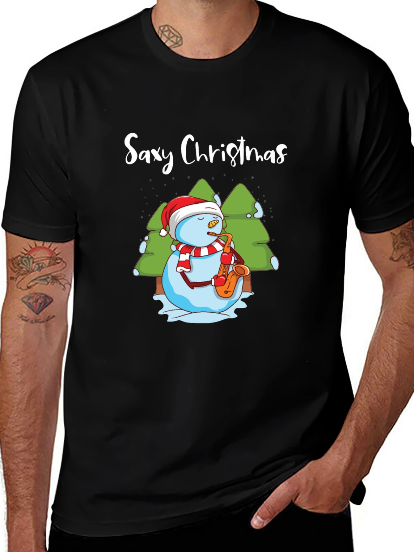 Saxy Christmas T-Shirt - Holiday Snowman Tee