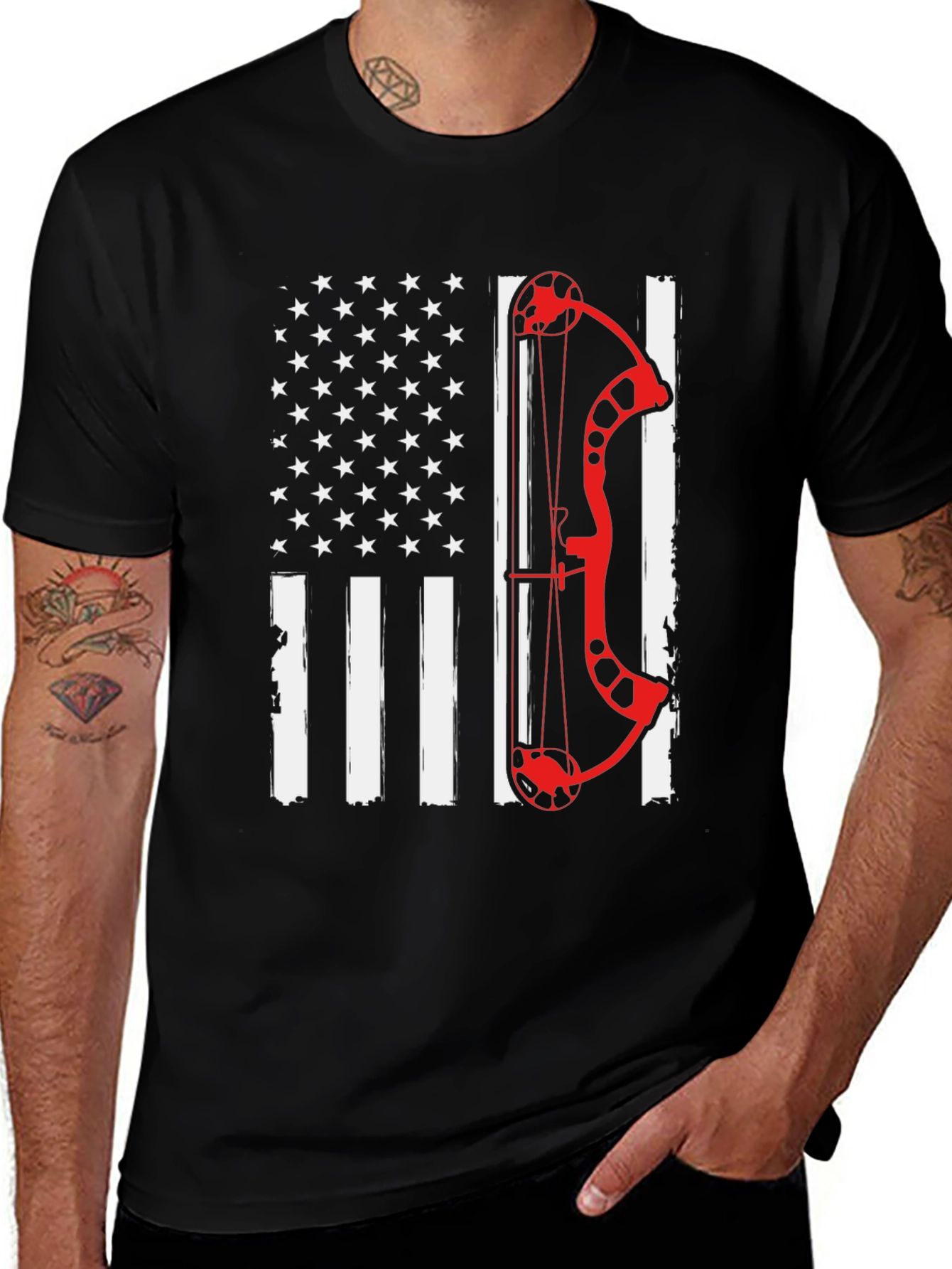 Variant 21 of American Flag Bow Hunting T-Shirt - Patriot Archer Apparel