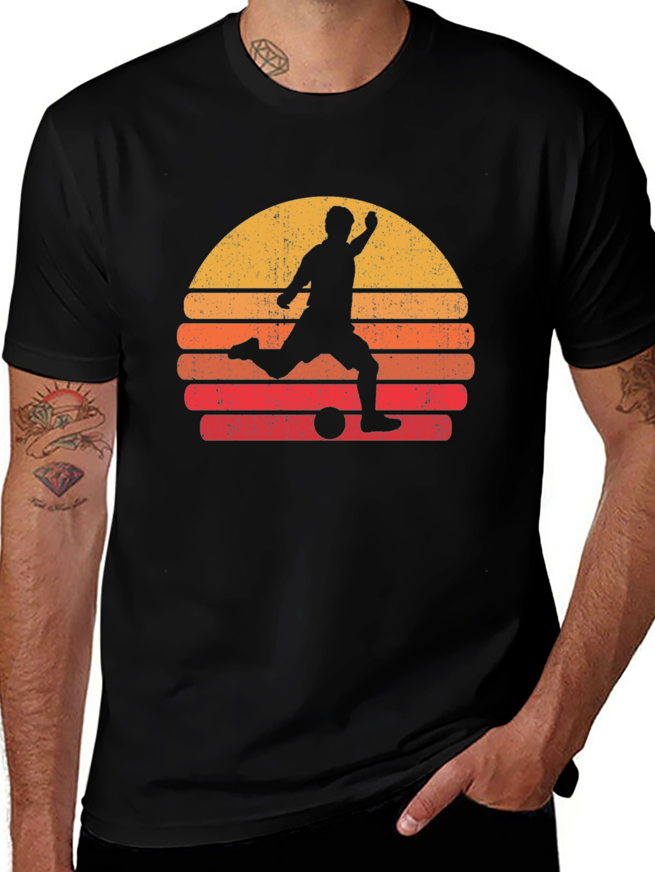 Variant 18 of Retro Soccer Sunset Graphic Tee - Black