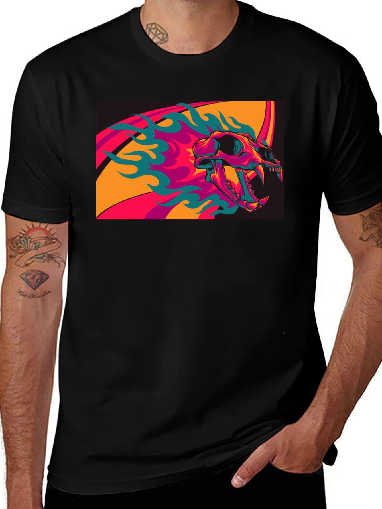 Skull Flames Graphic Tee - Black