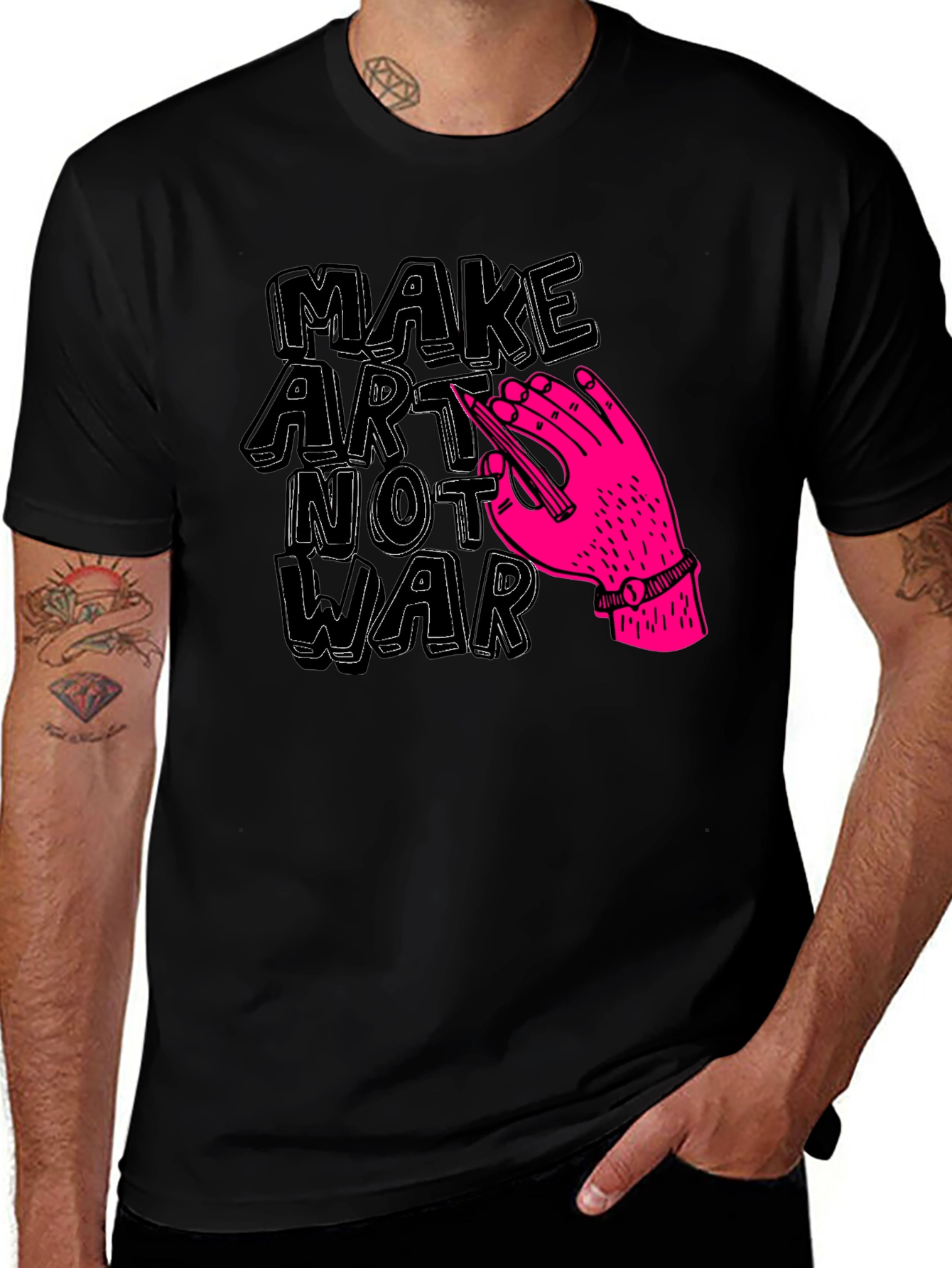 Variant 13 of Make Art Not War Graphic Tee - Stylish Black T-Shirt