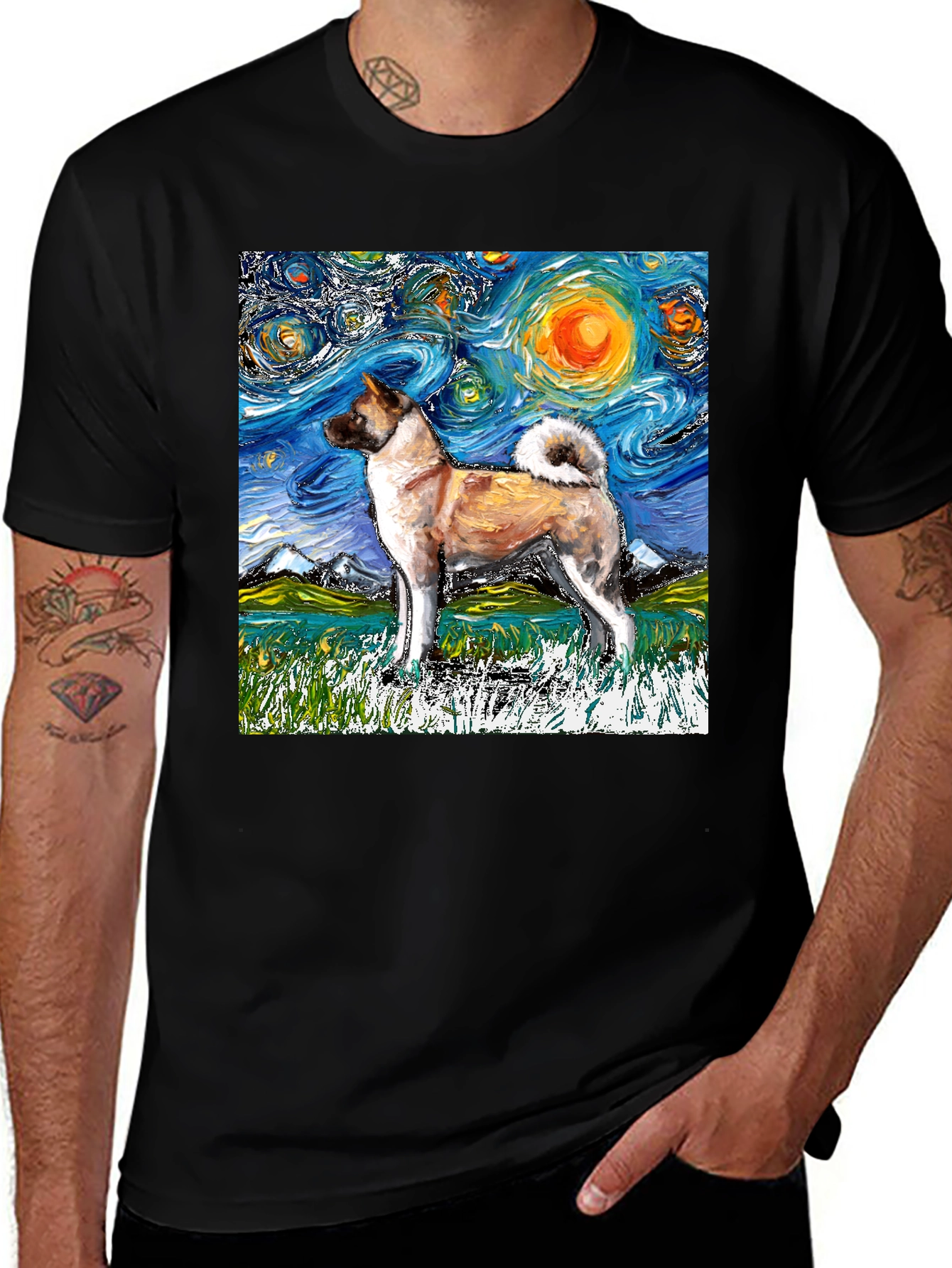 Starry Night Akita T-Shirt - Artistic Dog Lover Tee
