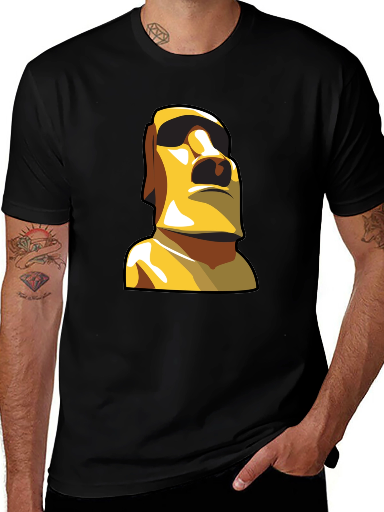 Variant 23 of Moai Statue Graphic T-Shirt - Black Cotton Tee