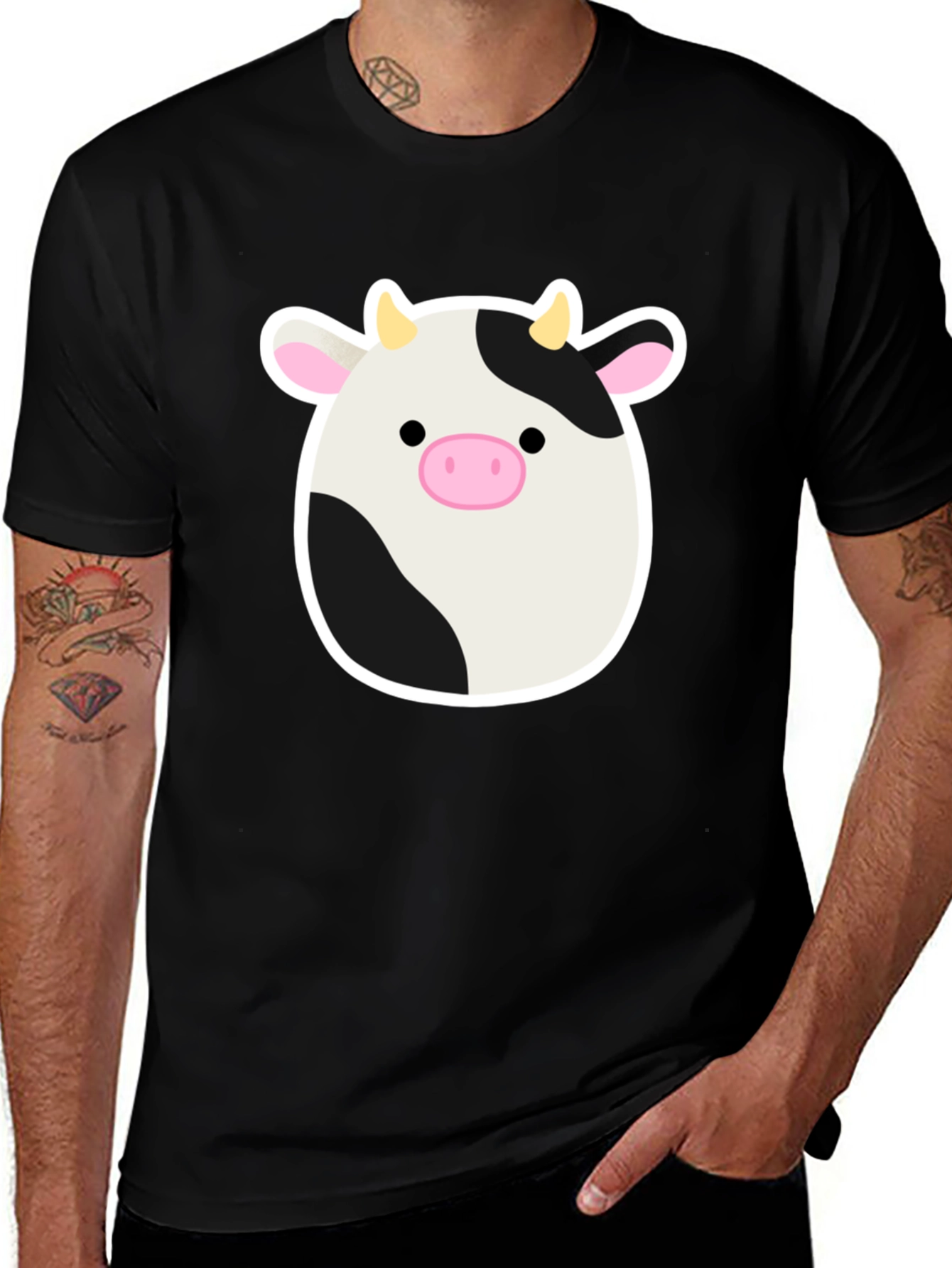 Variant 18 of Cute Cartoon Cow Graphic Print Black T-Shirt