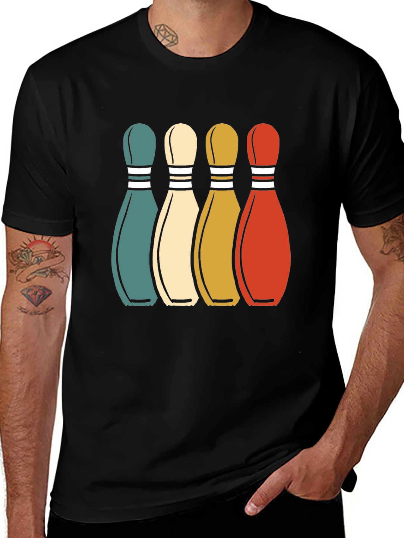 Variant 9 of Retro Bowling Pins Graphic Tee - Vintage Style Shirt