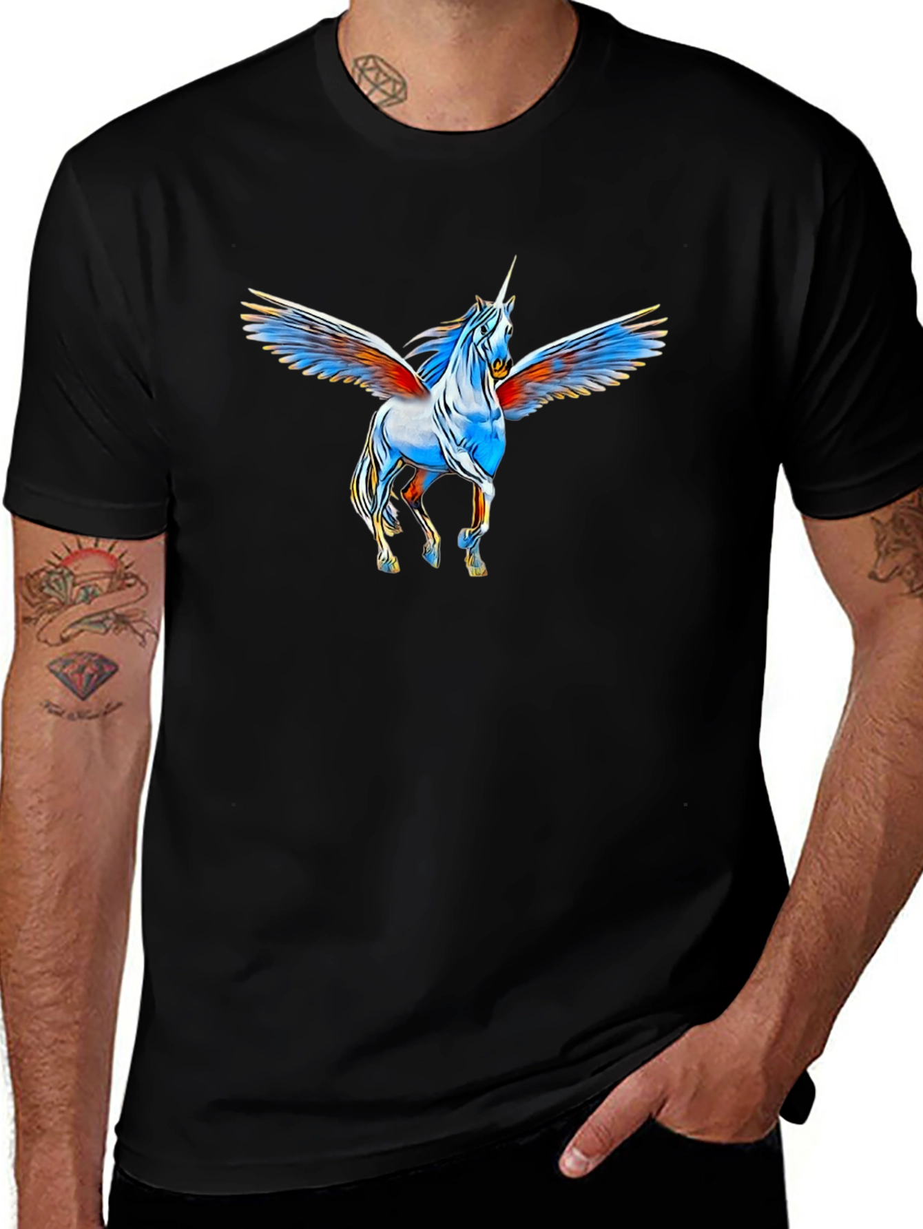 Variant 19 of Unicorn Pegasus Graphic Black T-Shirt