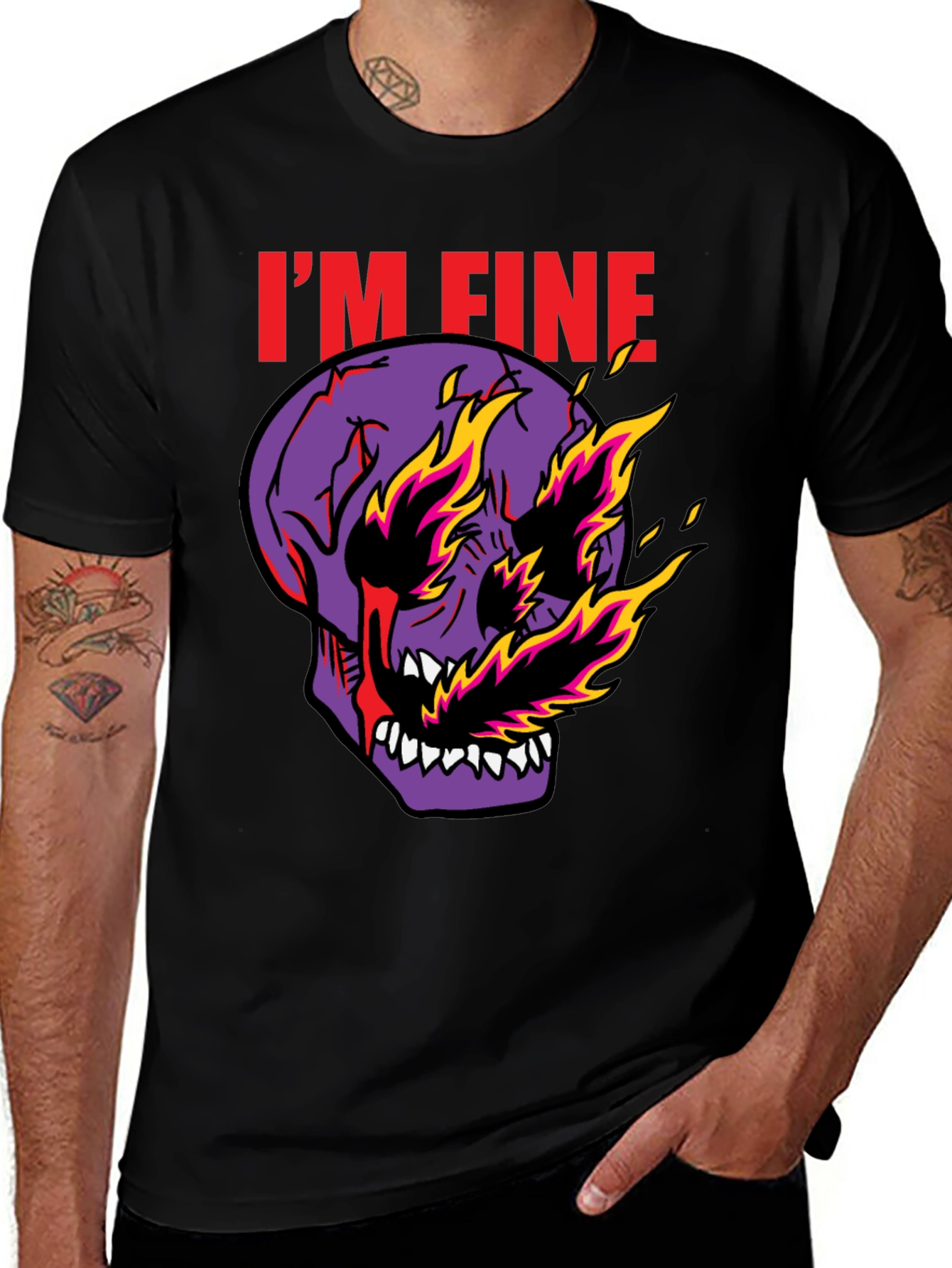 Variant 13 of I'm Fine Skull Graphic Tee - Men's Black T-Shirt