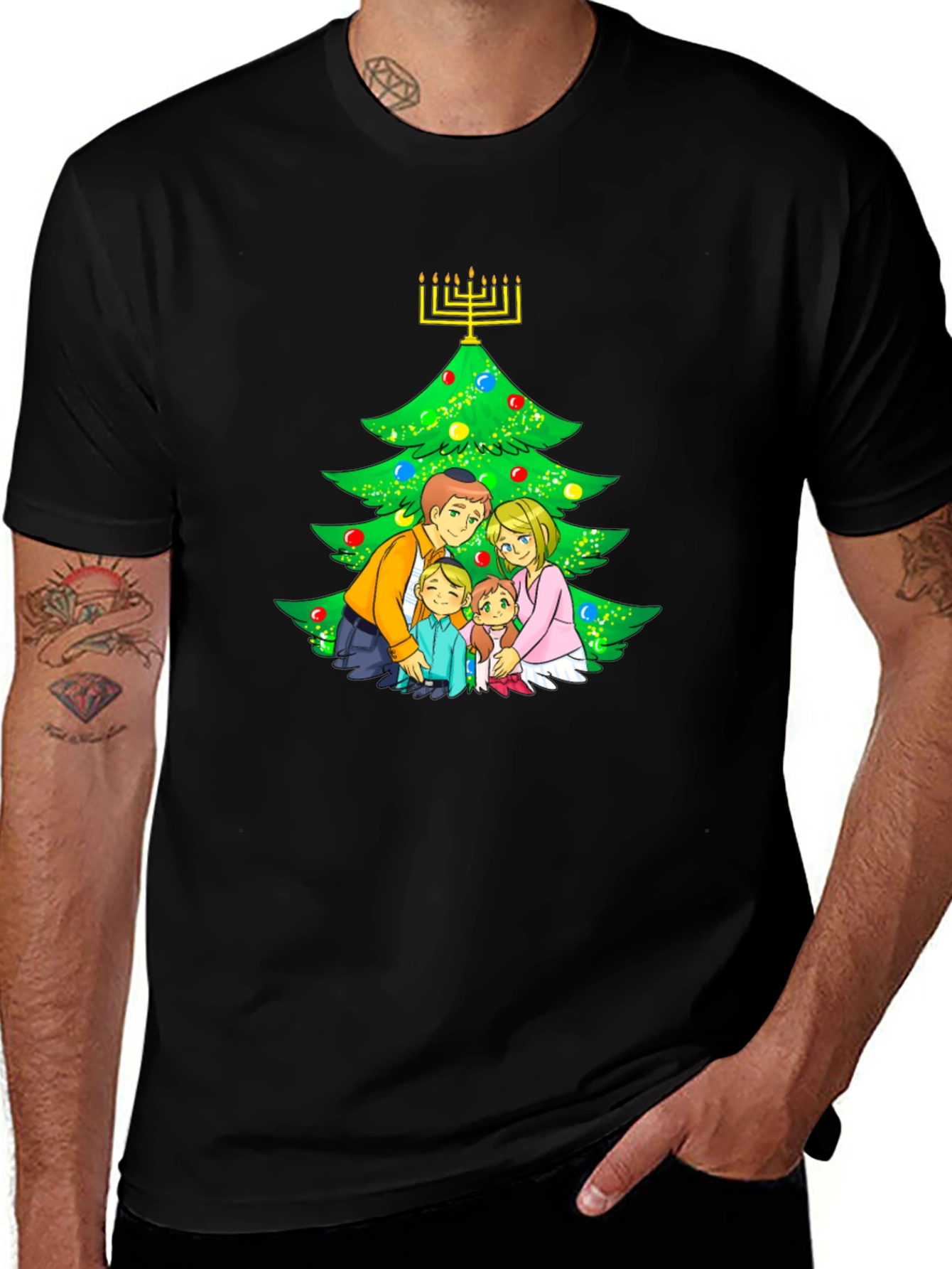 Festive Family Graphic Tee - Holiday Hanukkah Christmas
