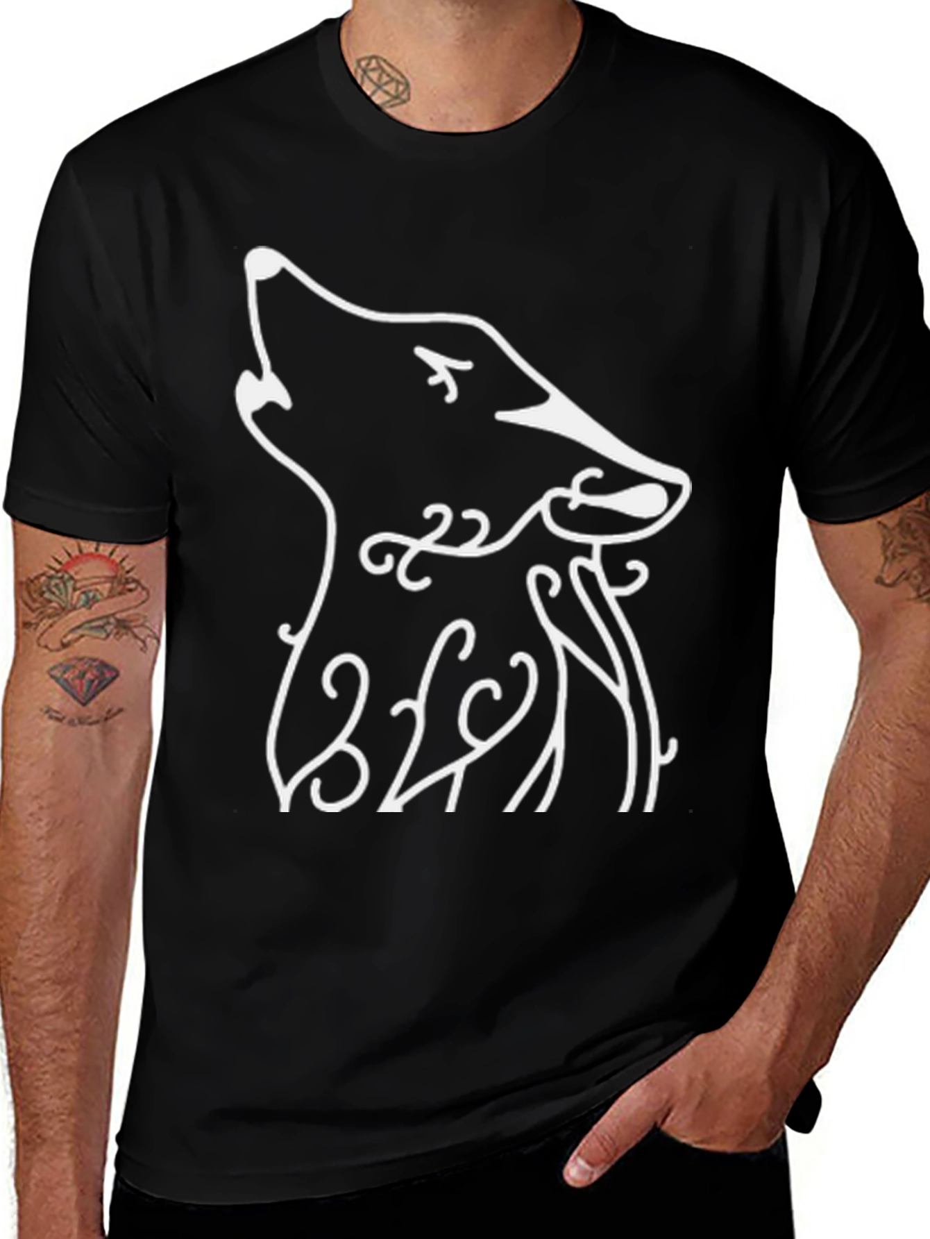 Variant 21 of Howling Wolf Graphic Tee - Black