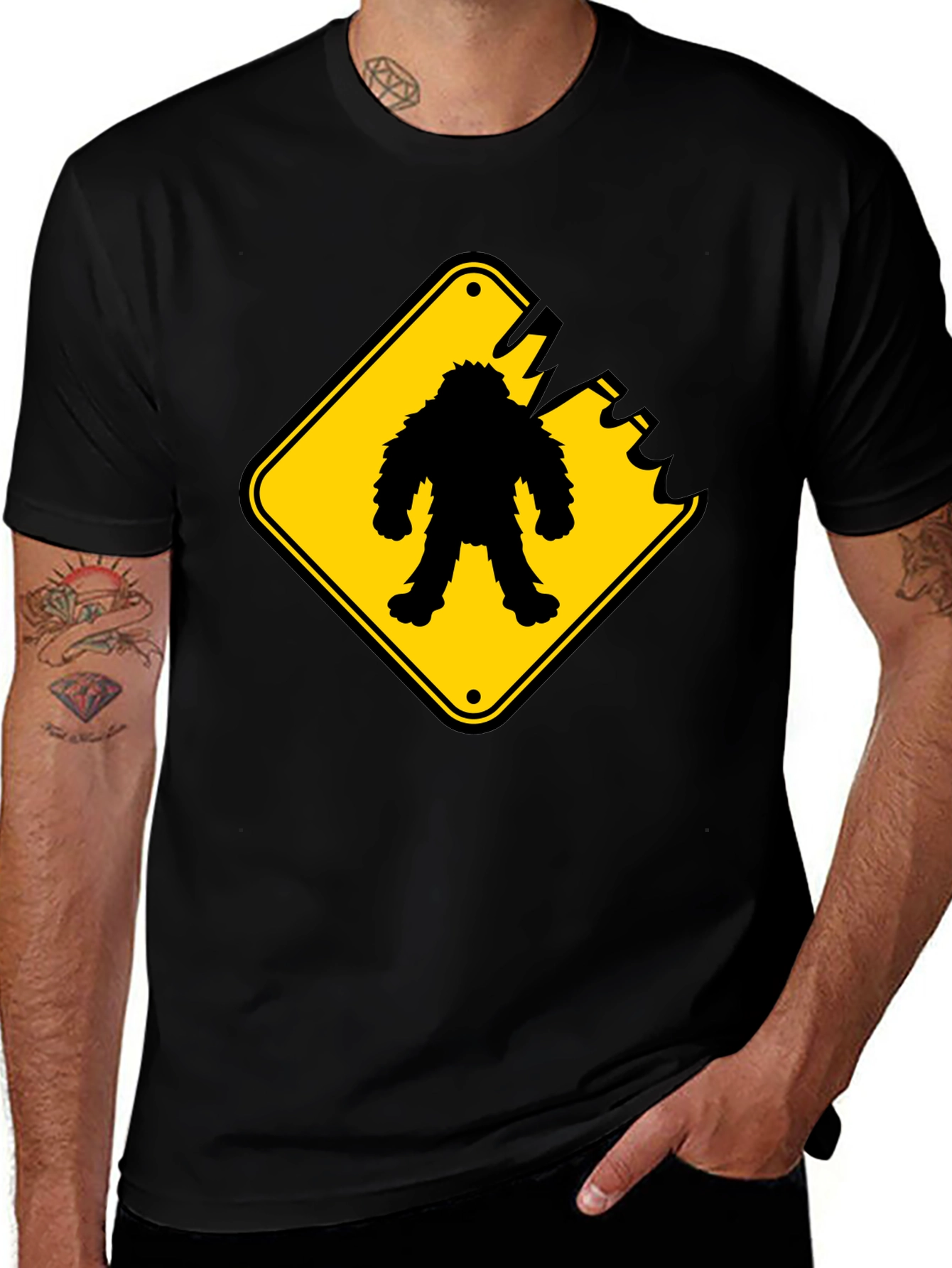 Variant 24 of Sasquatch Crossing Black T-Shirt - Novelty Graphic Tee