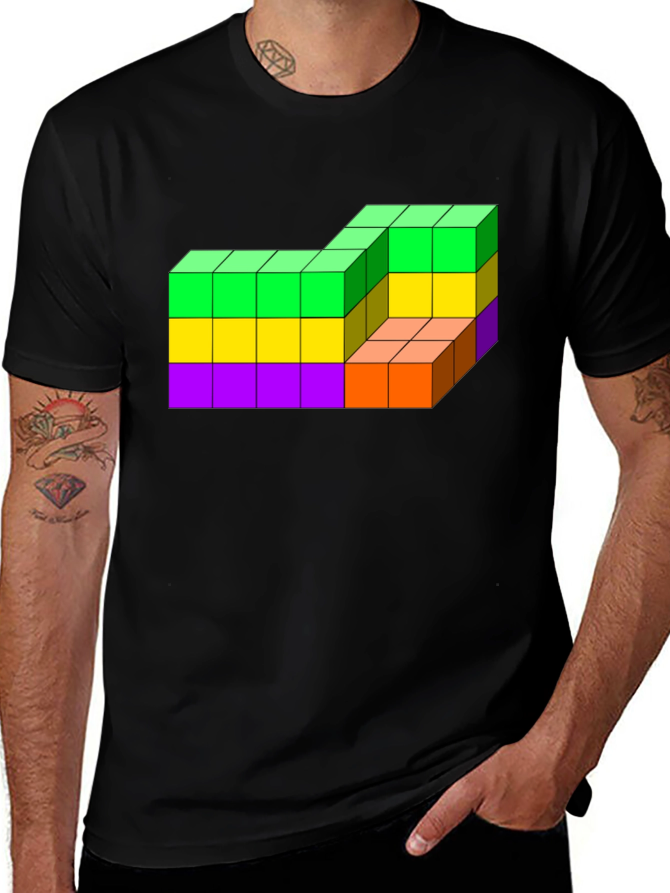 Tetris Block Graphic Tee - Fun Colorful Gamer Shirt