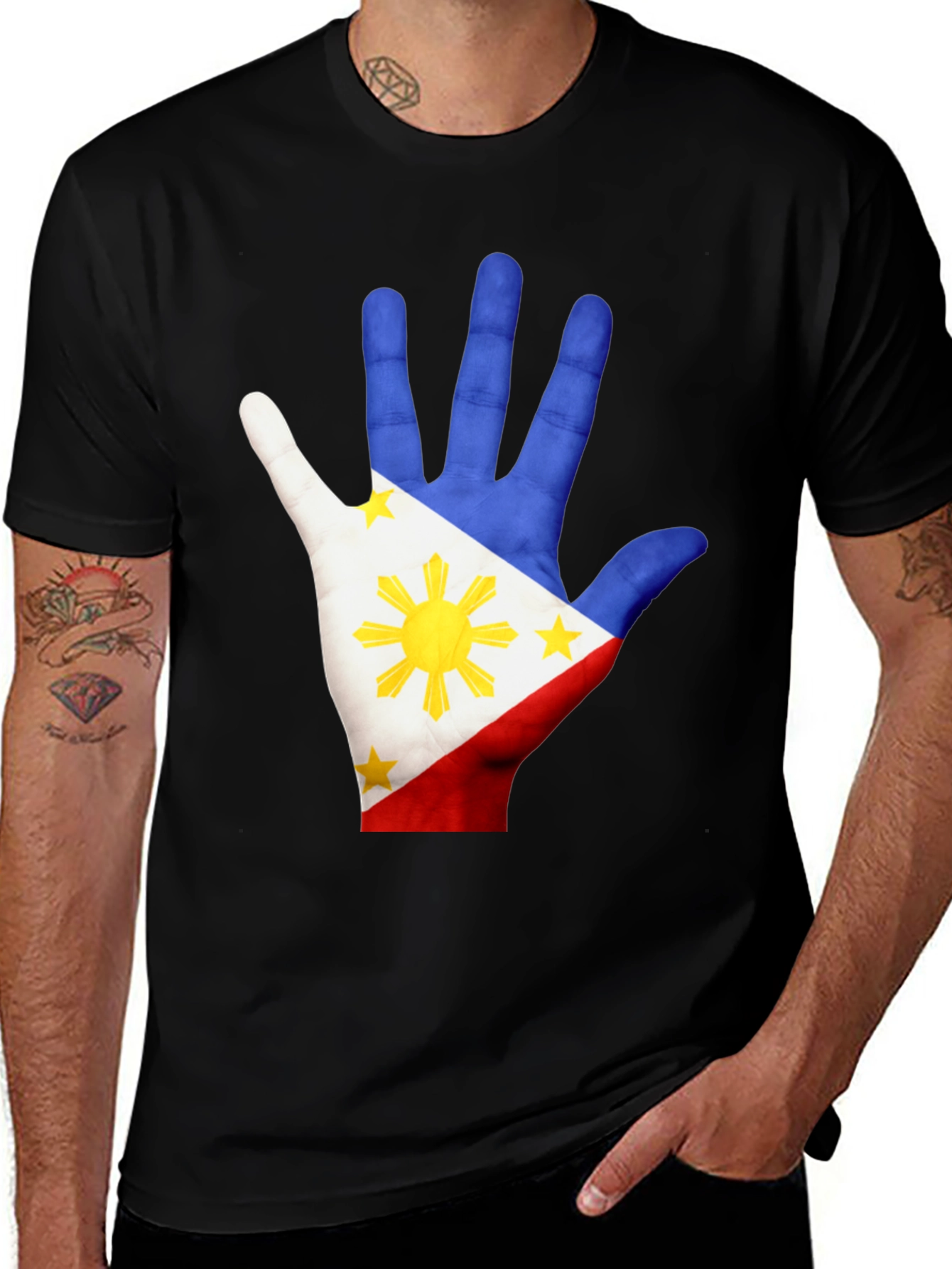 Philippines Flag Hand Print T-Shirt - Black