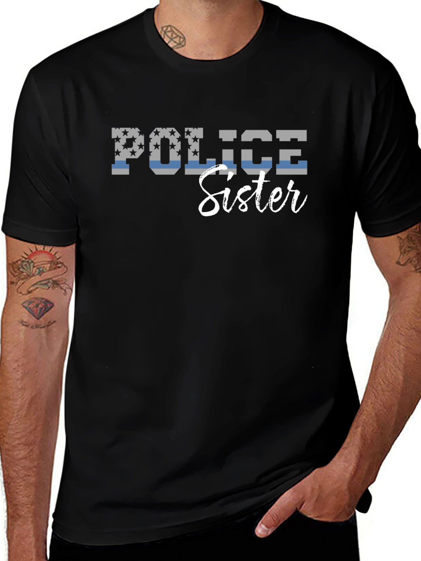 Police Sister T-Shirt - Thin Blue Line Support
