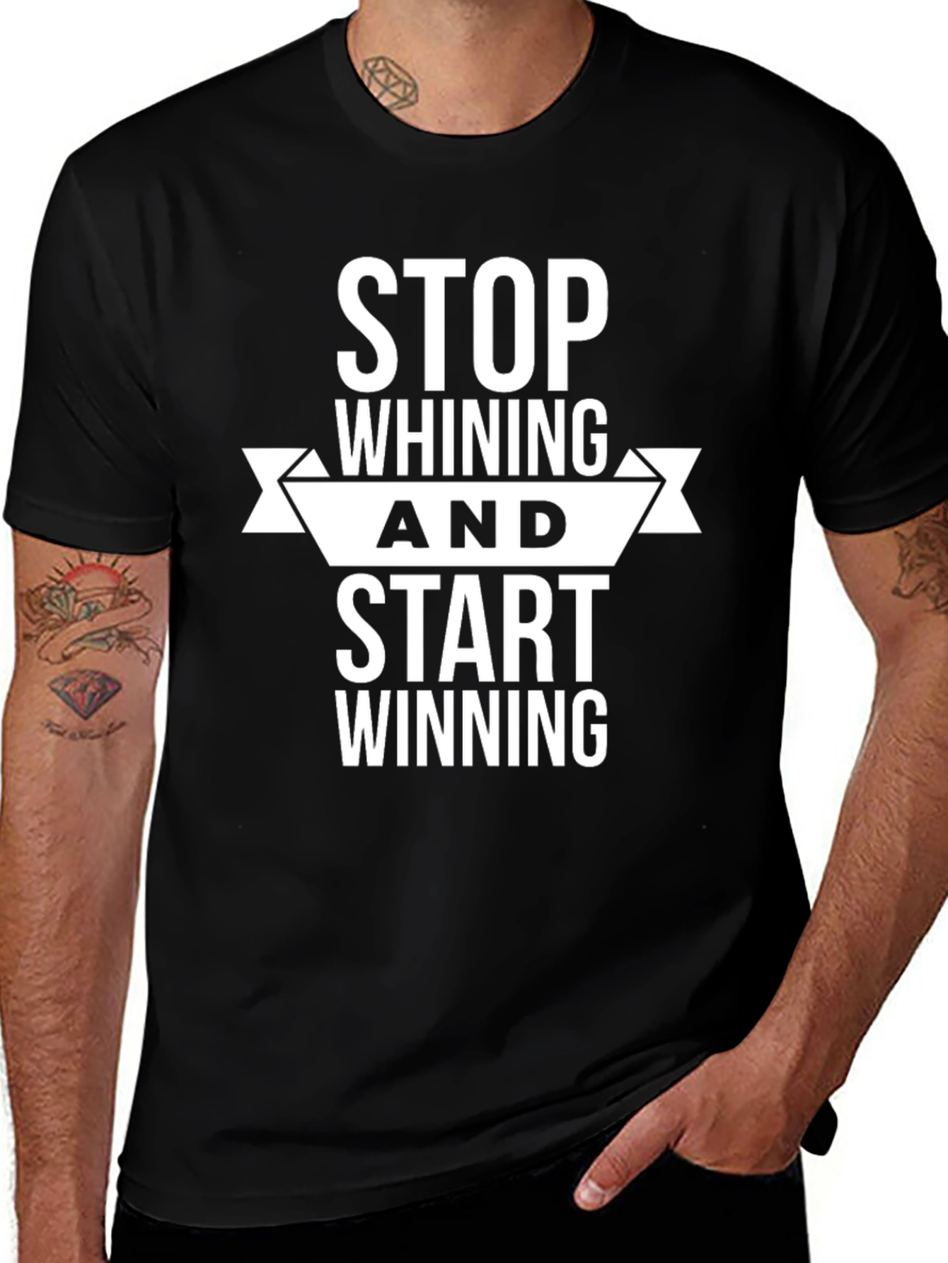 Variant 3 of Motivational Black T-Shirt: Stop Whining Start Winning