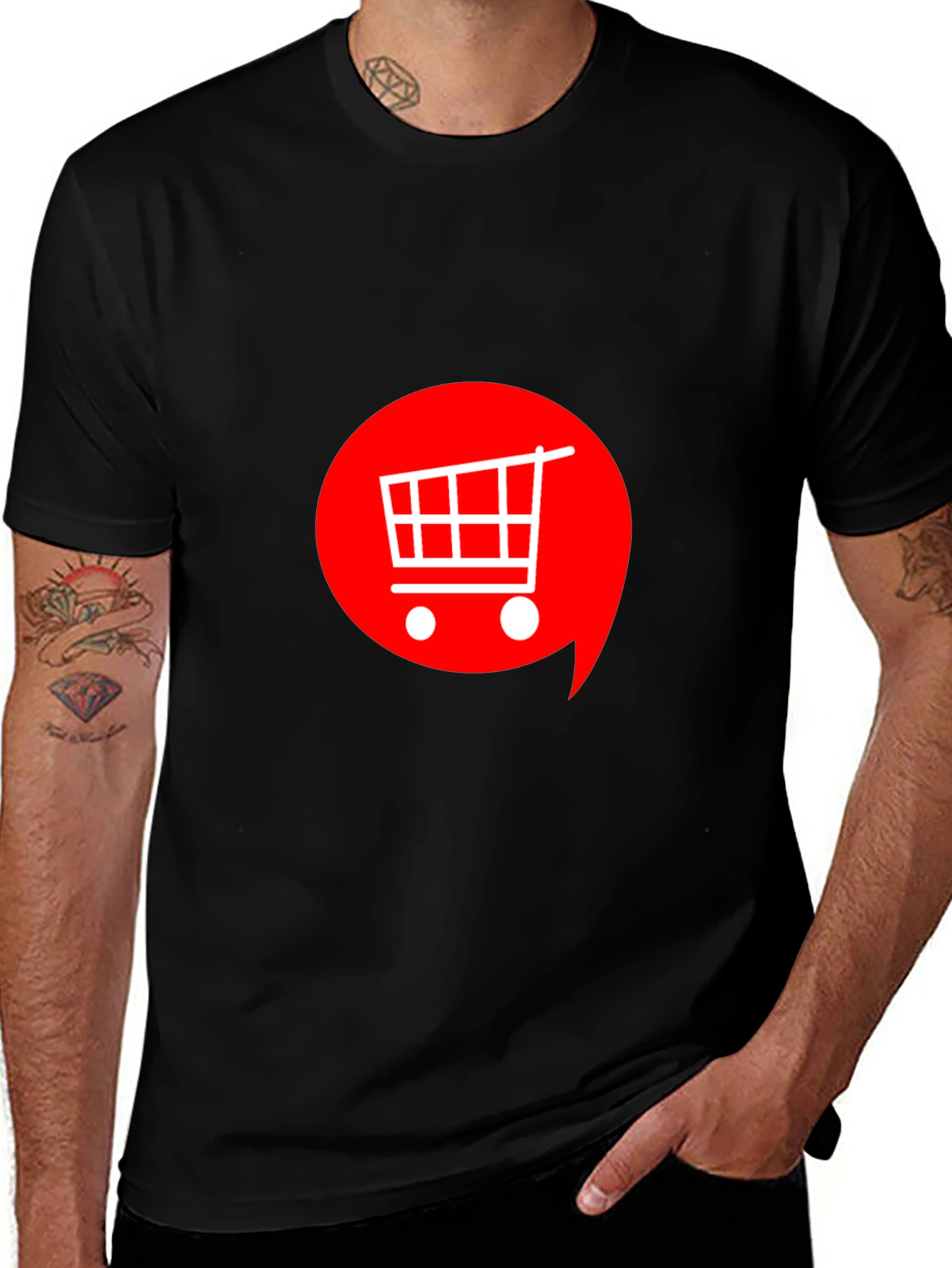Variant 19 of Red Shopping Cart Graphic Tee - Modern Black T-Shirt