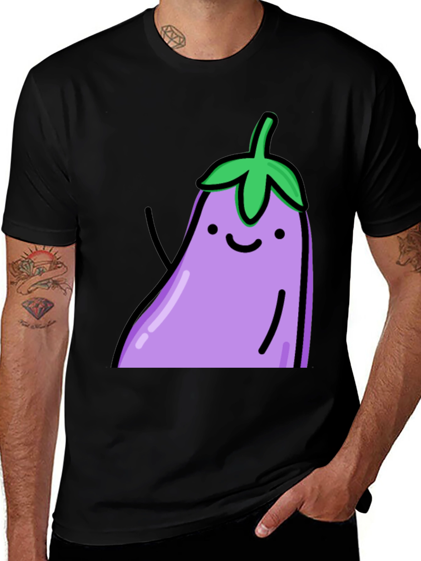 Variant 26 of Cute Eggplant Graphic Print Black T-Shirt