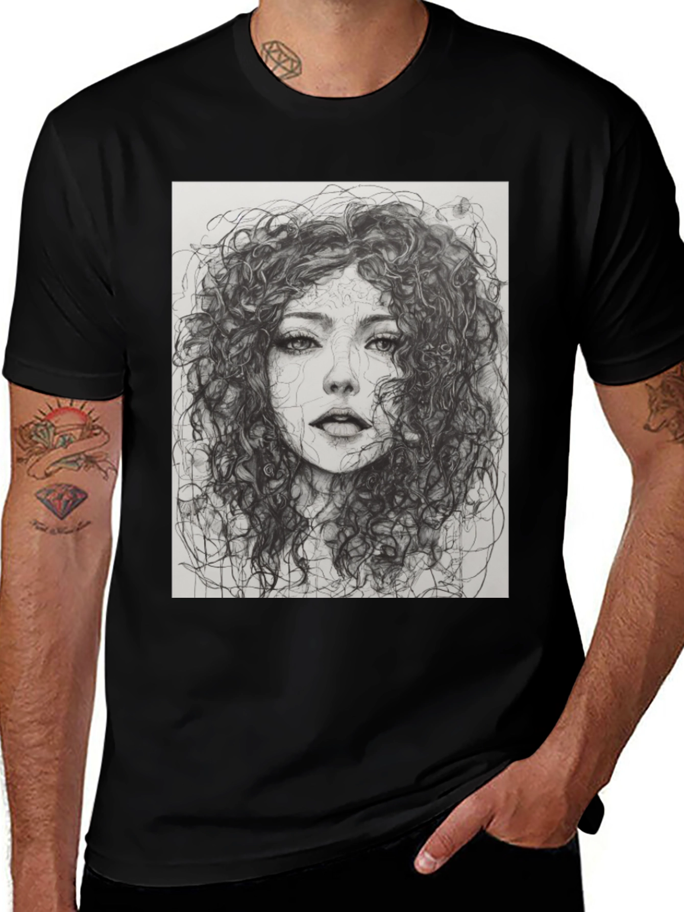 Variant 30 of Abstract Woman Portrait Graphic Tee - Black Unisex T-Shirt